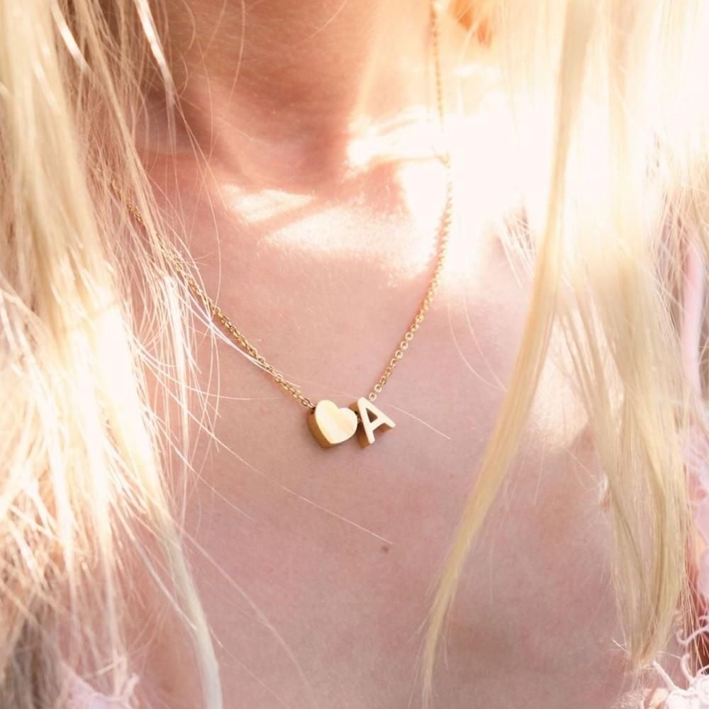 Heart Letter Necklace (Stainless Steel)