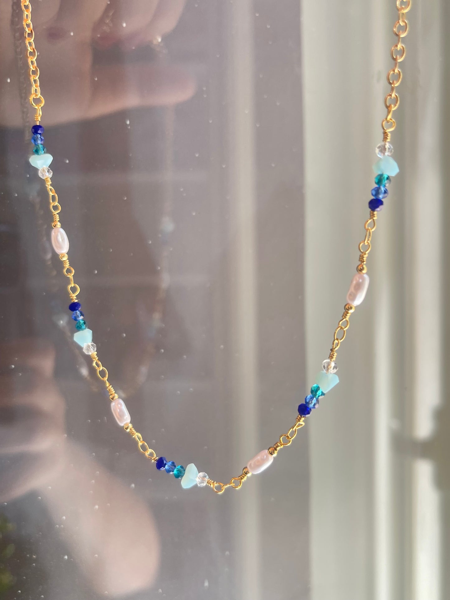 Blue Stone Necklace- Gold Plated