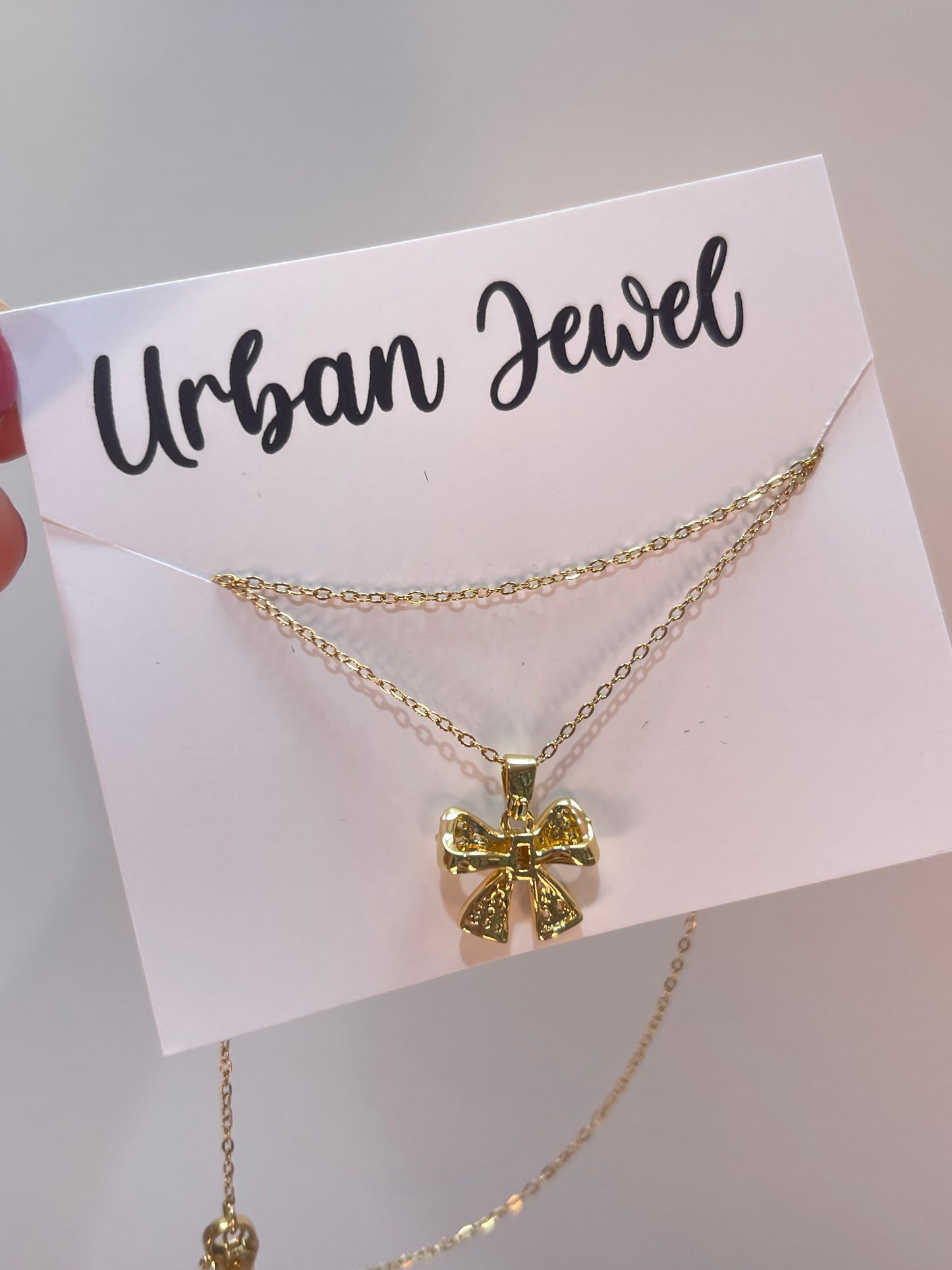 Crystal Bowtie Necklace (Stainless Steel)