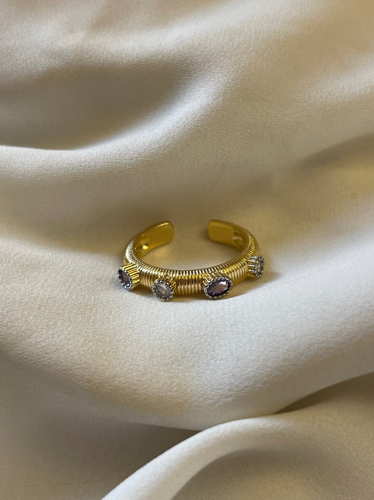 Dainty Purple Stones Ring (Gold Plated)