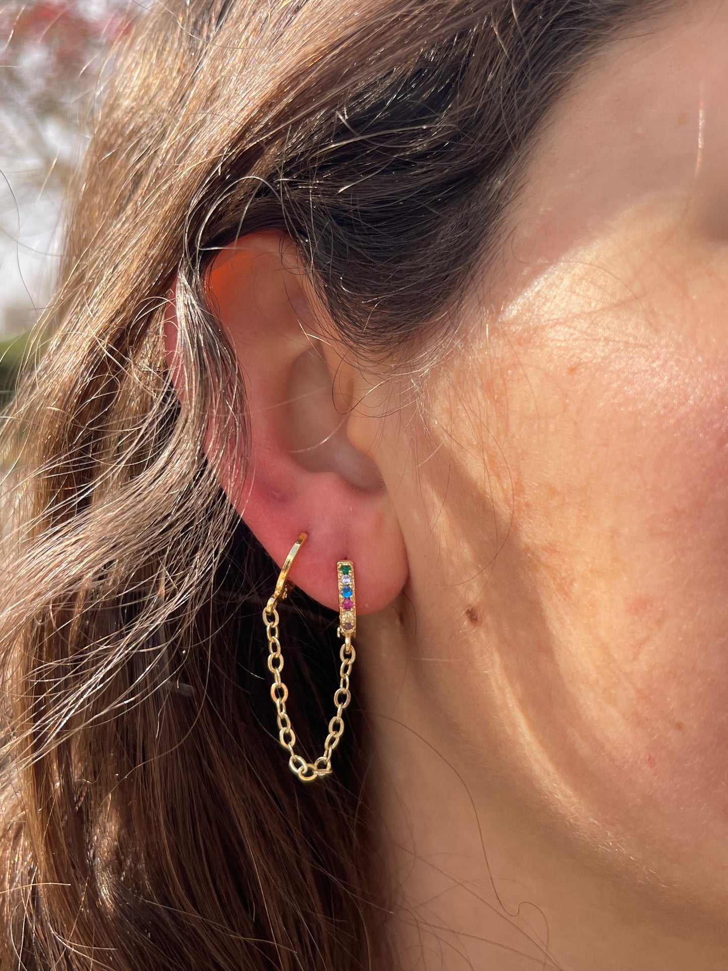 Colorful Crystal Connected Earrings (Gold Plated)