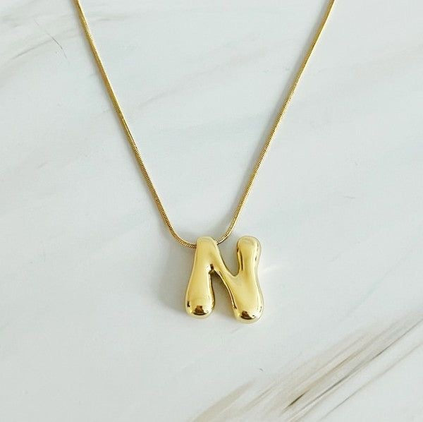 Curvy Bubble Initial Letter Necklace (Stainless Steel)