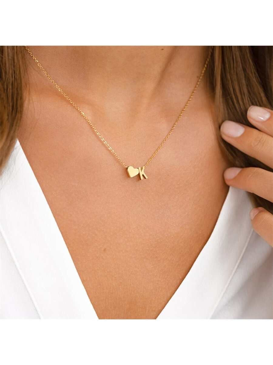 Heart Letter Necklace (Stainless Steel)