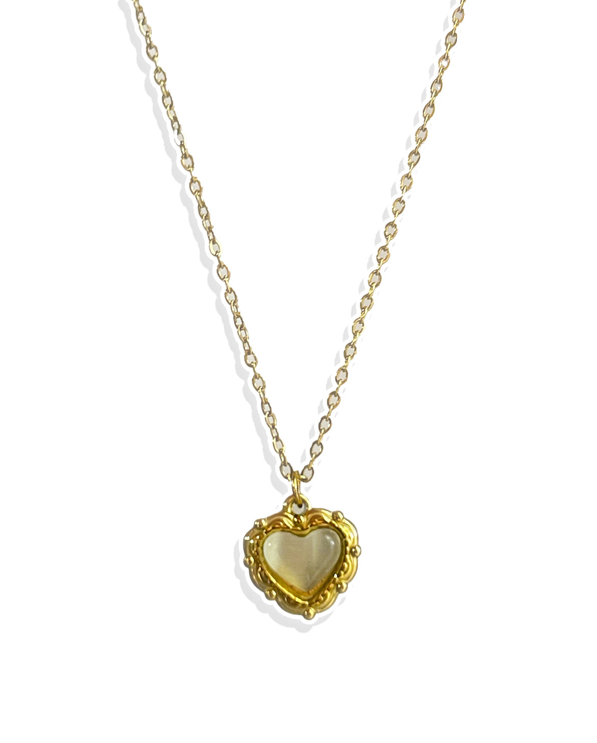 Green Stone Heart Necklace- Stainless Steel