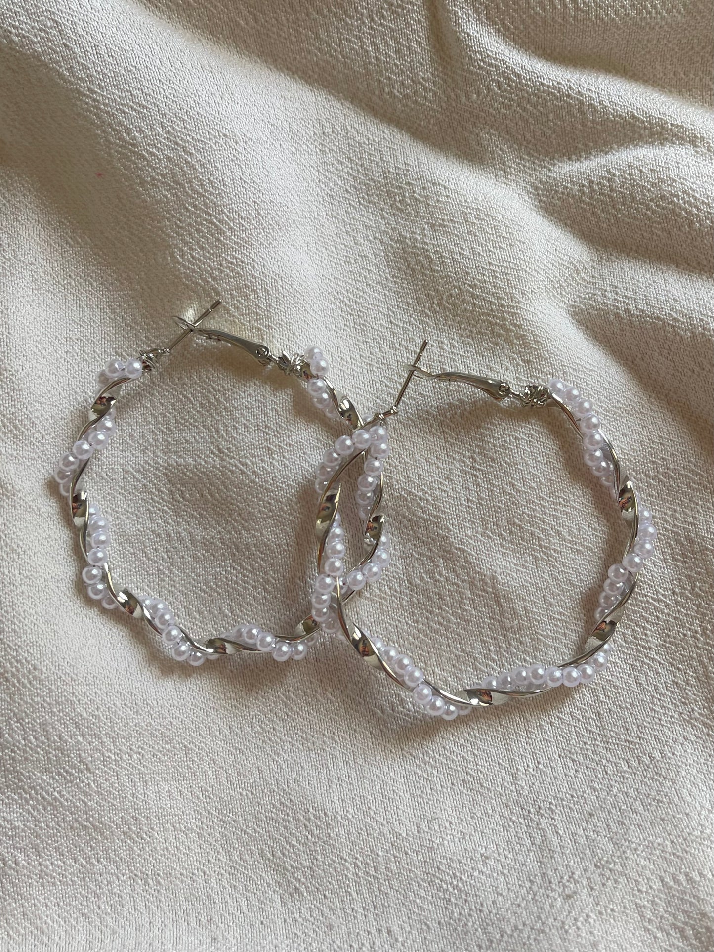 Twisted Pearl Hoop Earrings