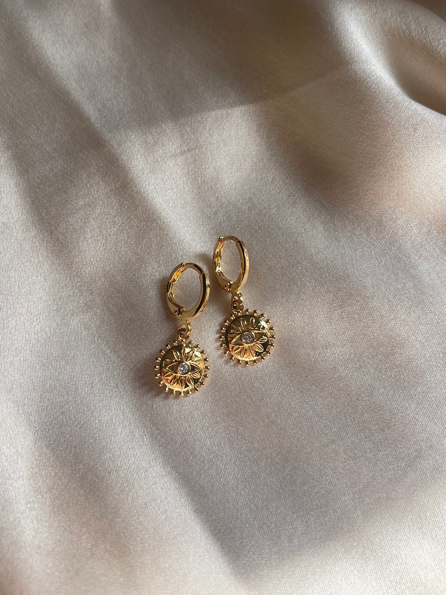 Evil Eye Dangle Hoops (Gold Plated)