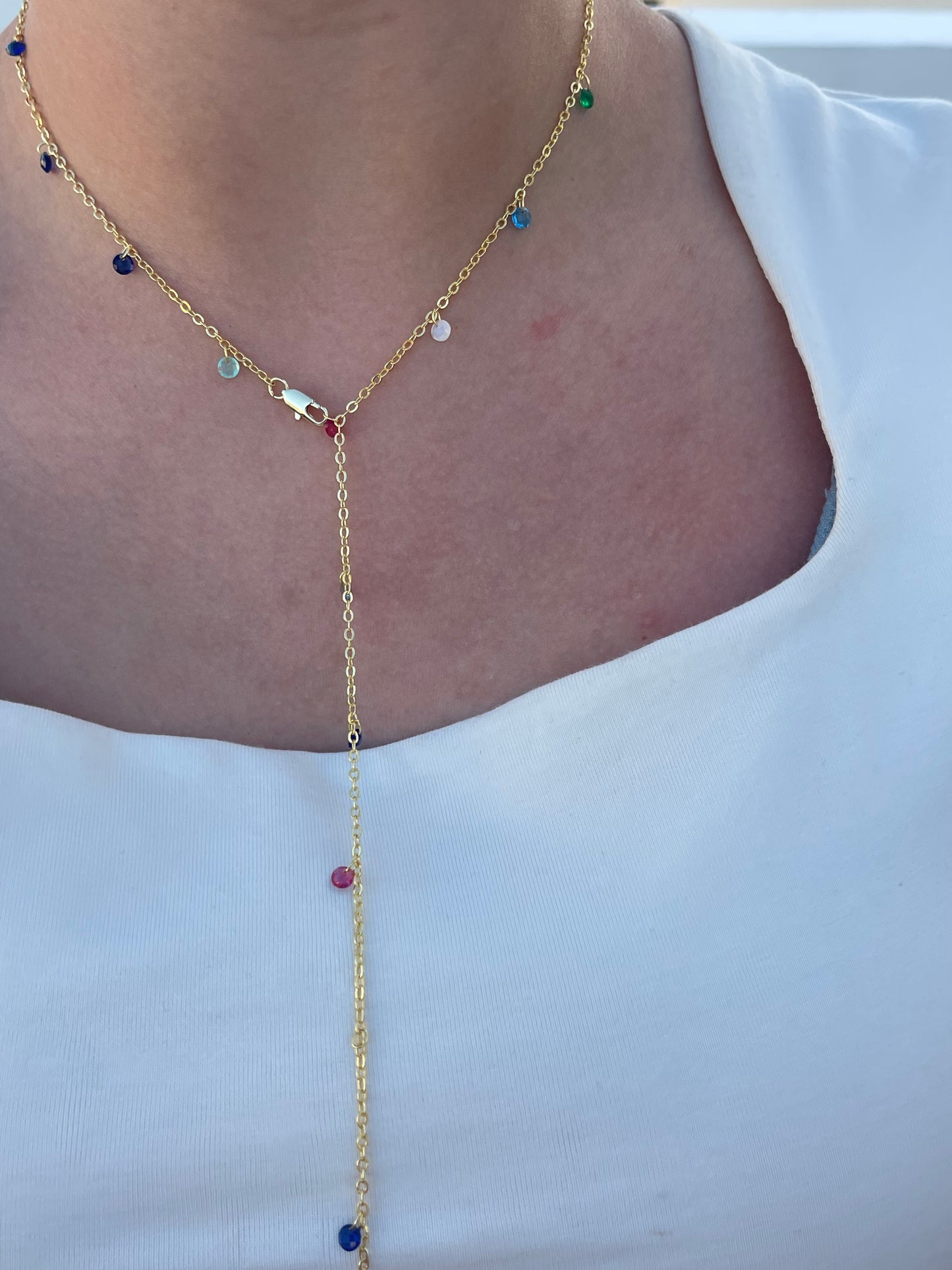 Mini Stones Drop Necklace (Gold Plated)