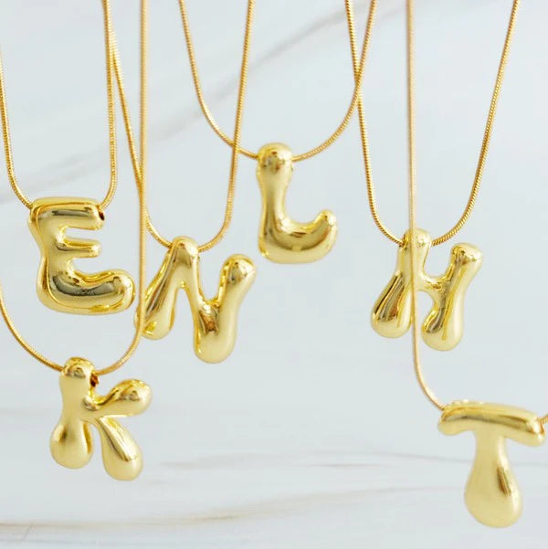 Curvy Bubble Initial Letter Necklace (Stainless Steel)
