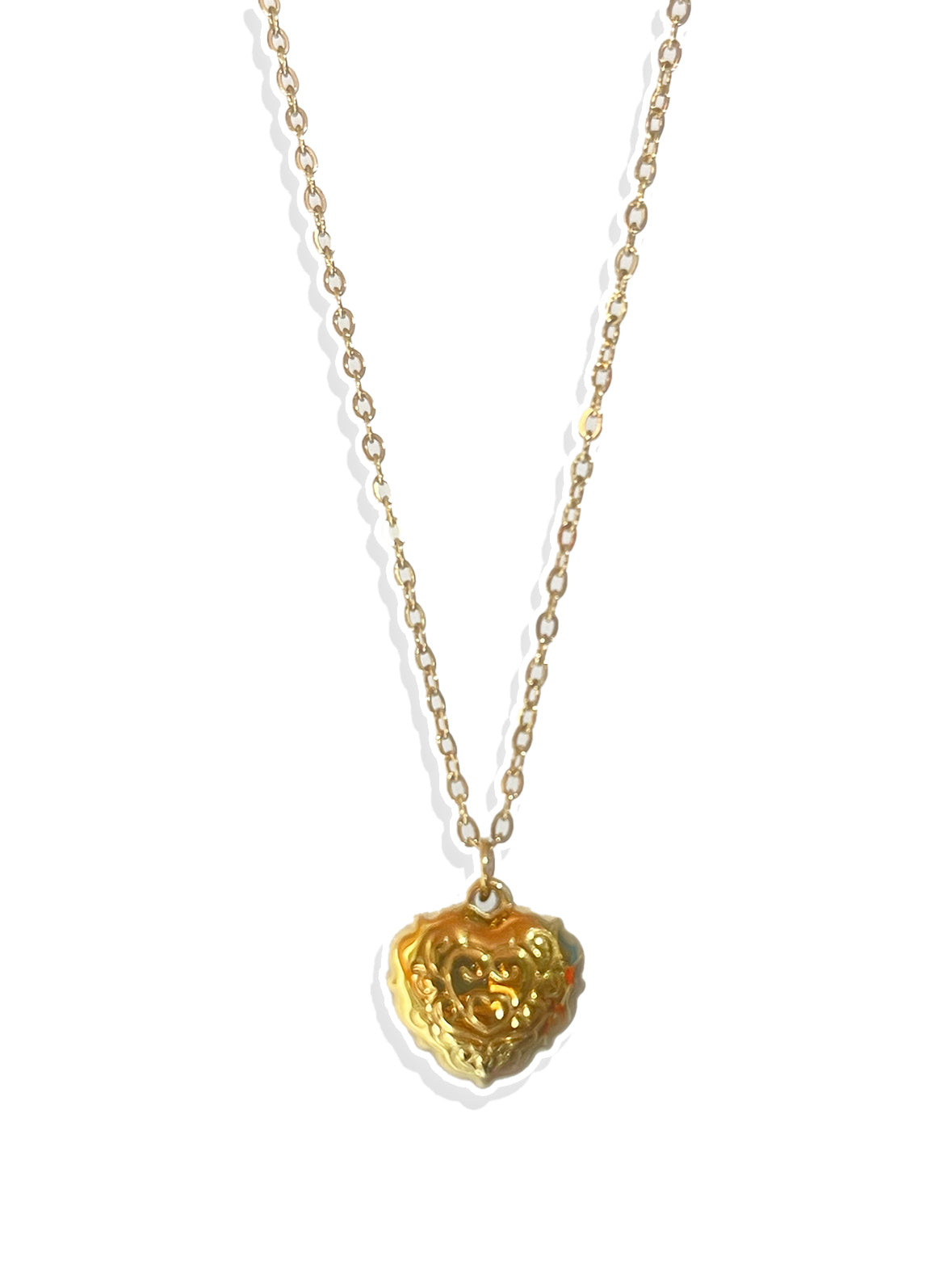 Green Stone Heart Necklace- Stainless Steel