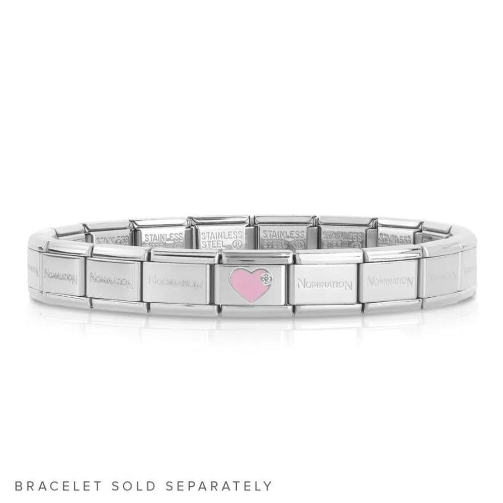 Crystal Pink Heart- Silver Italian Charm