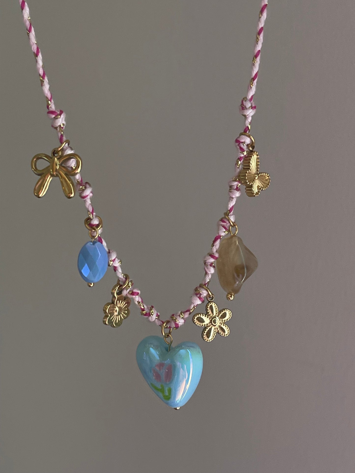 Pink Heart Charm Necklace (Stainless Steel)
