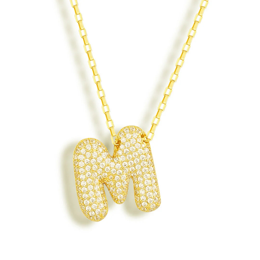 Jumbo Sparkly Bubble Initial Letter Necklace (Stainless Steel)
