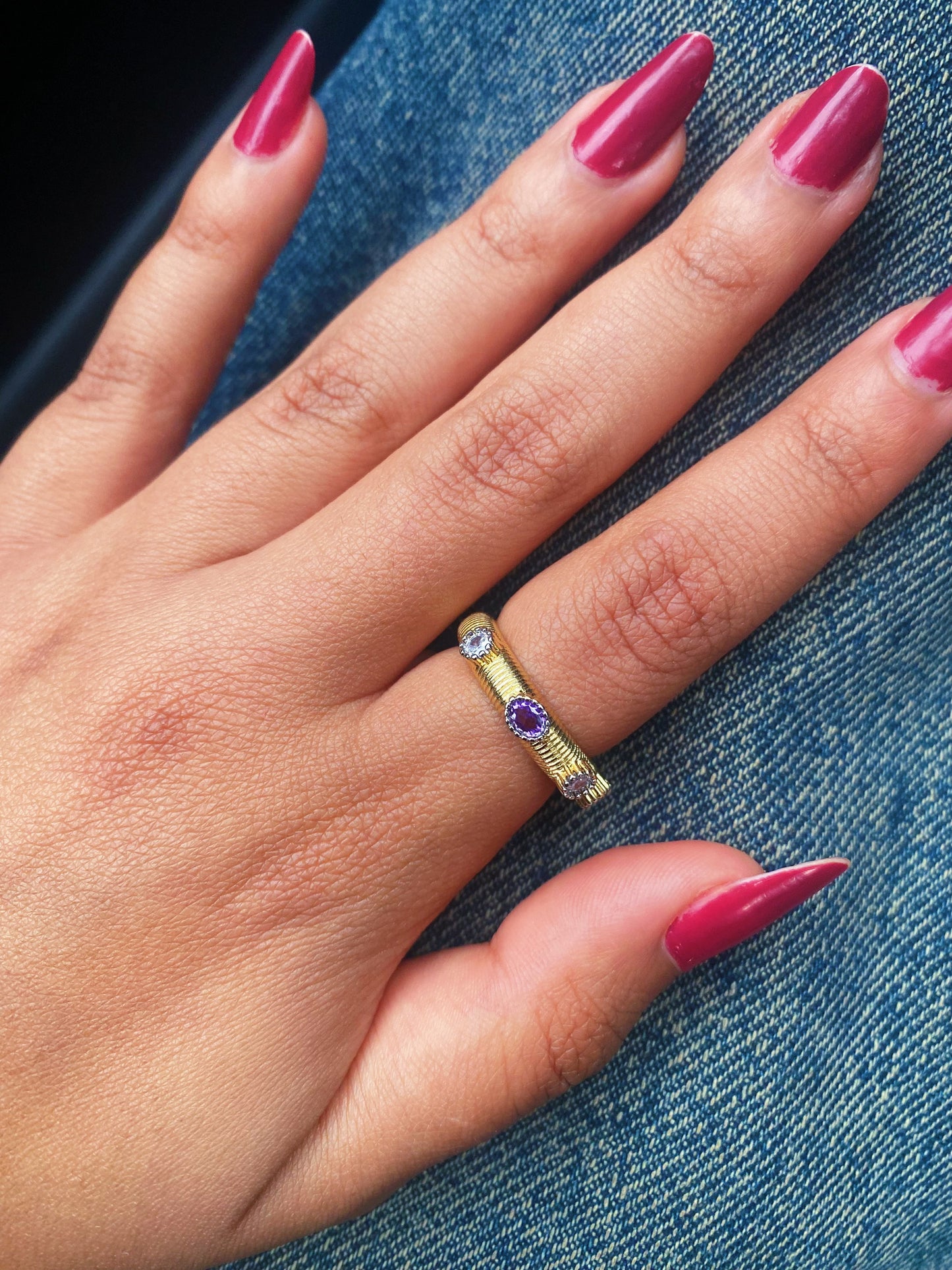 Dainty Purple Stones Ring (Gold Plated)