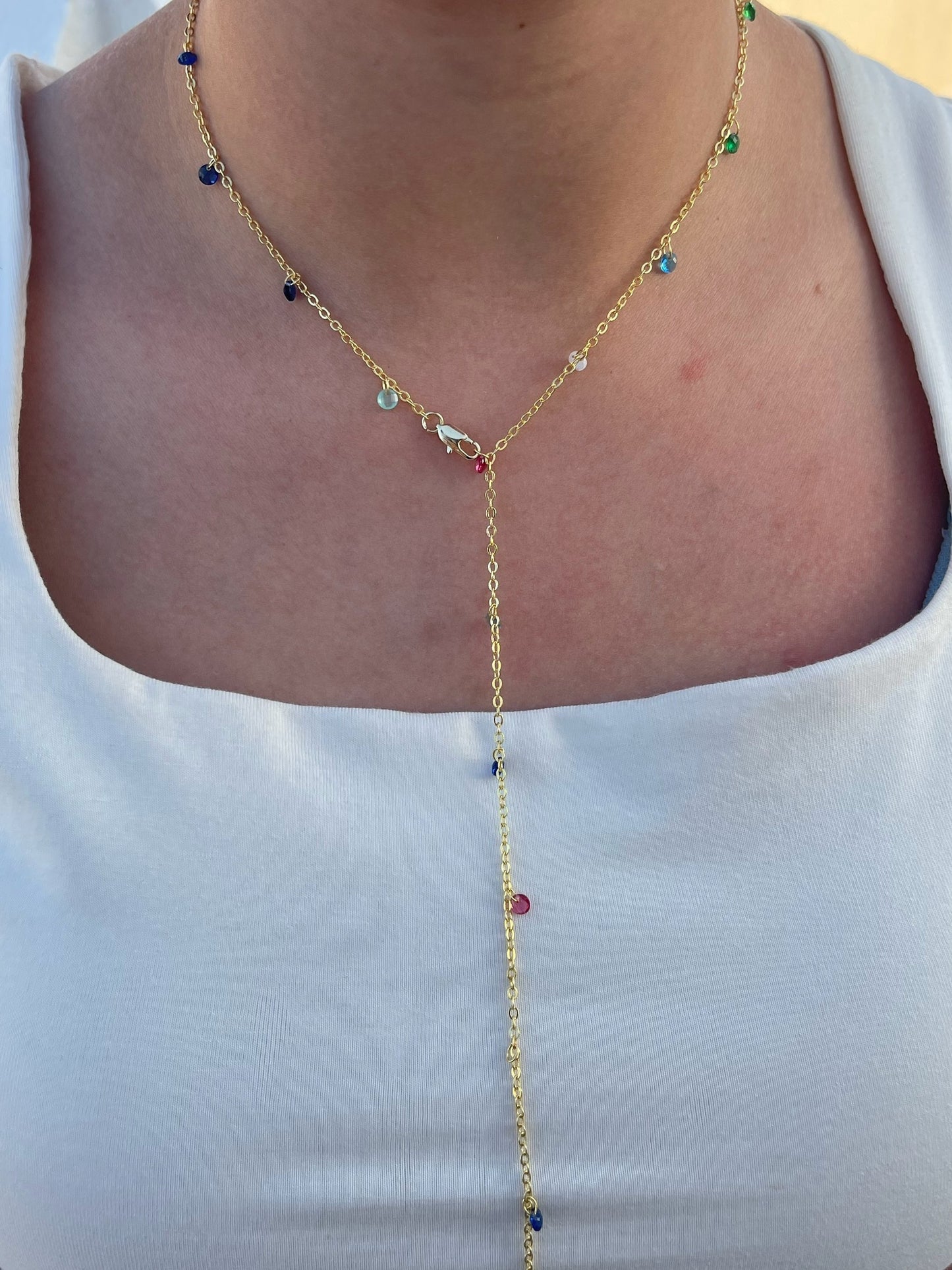Mini Stones Drop Necklace (Gold Plated)