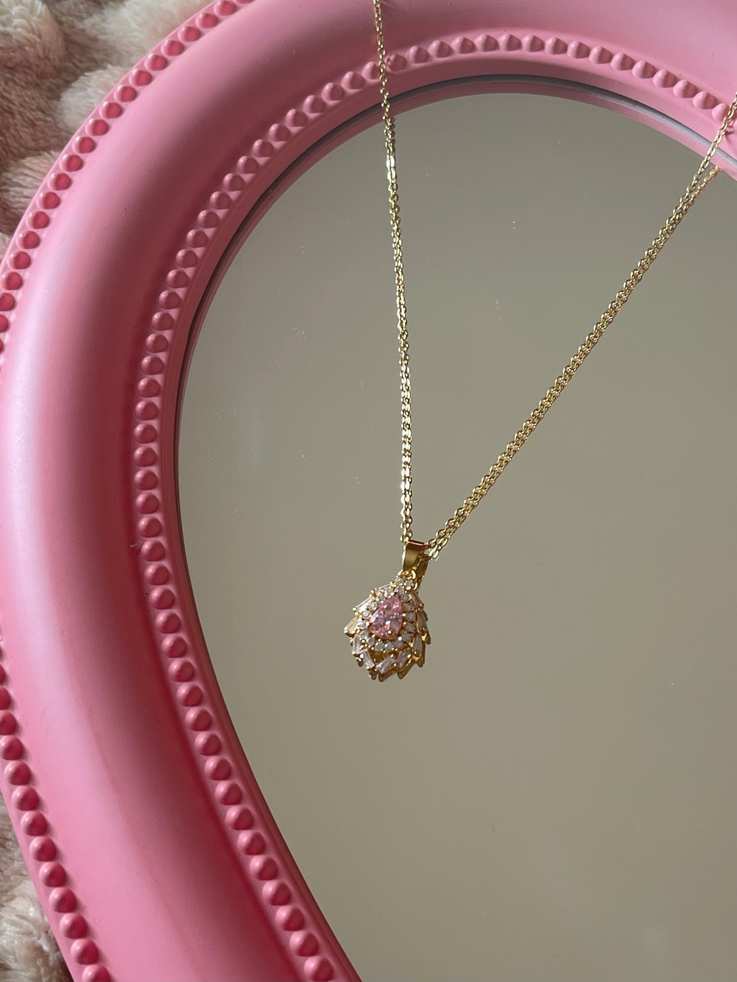 Dainty Pink Stone Necklace (Stainless Steel)