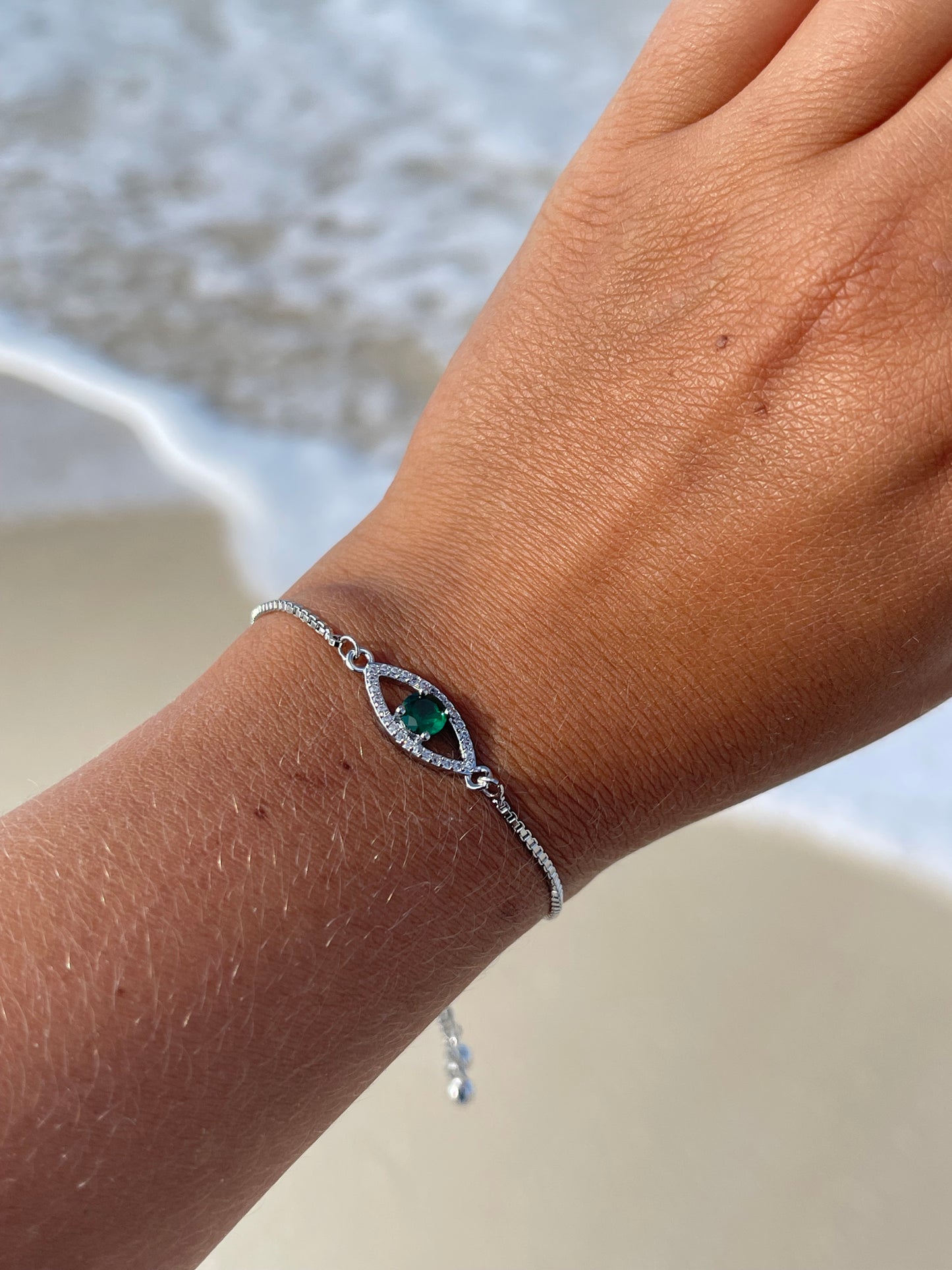 Emerald Evil Eye Bracelet (Stainless Steel)