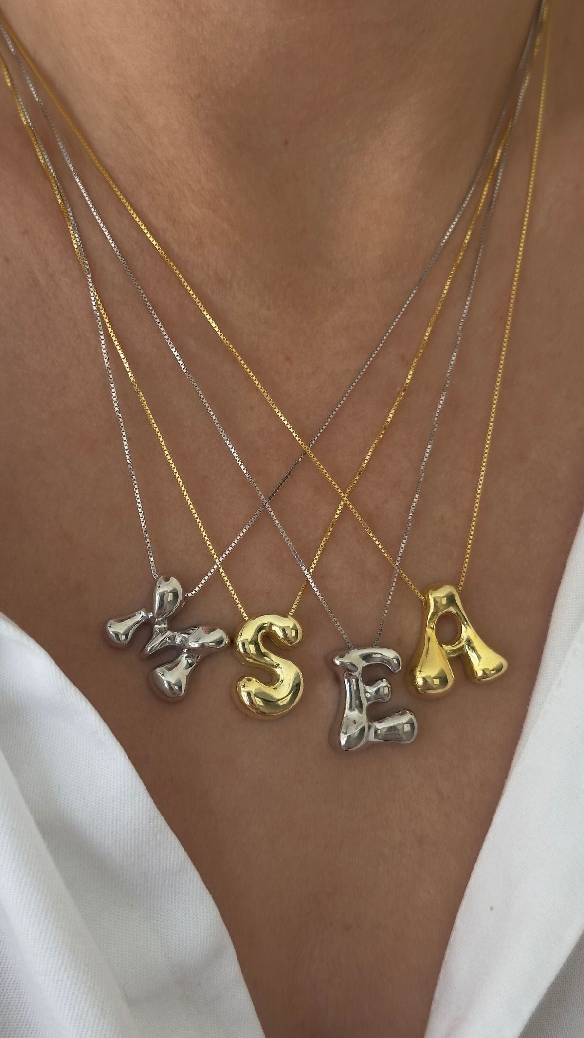 Curvy Bubble Initial Letter Necklace (Stainless Steel)