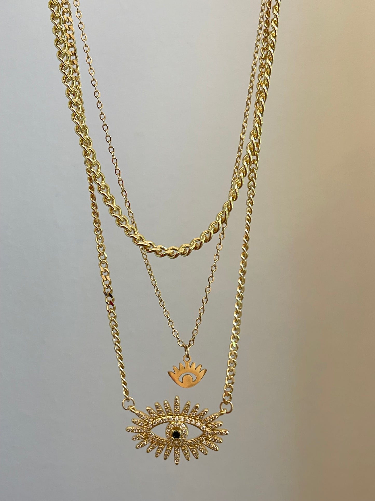Evil Eye Triple Chain Necklace 2.0 (Gold Plated)