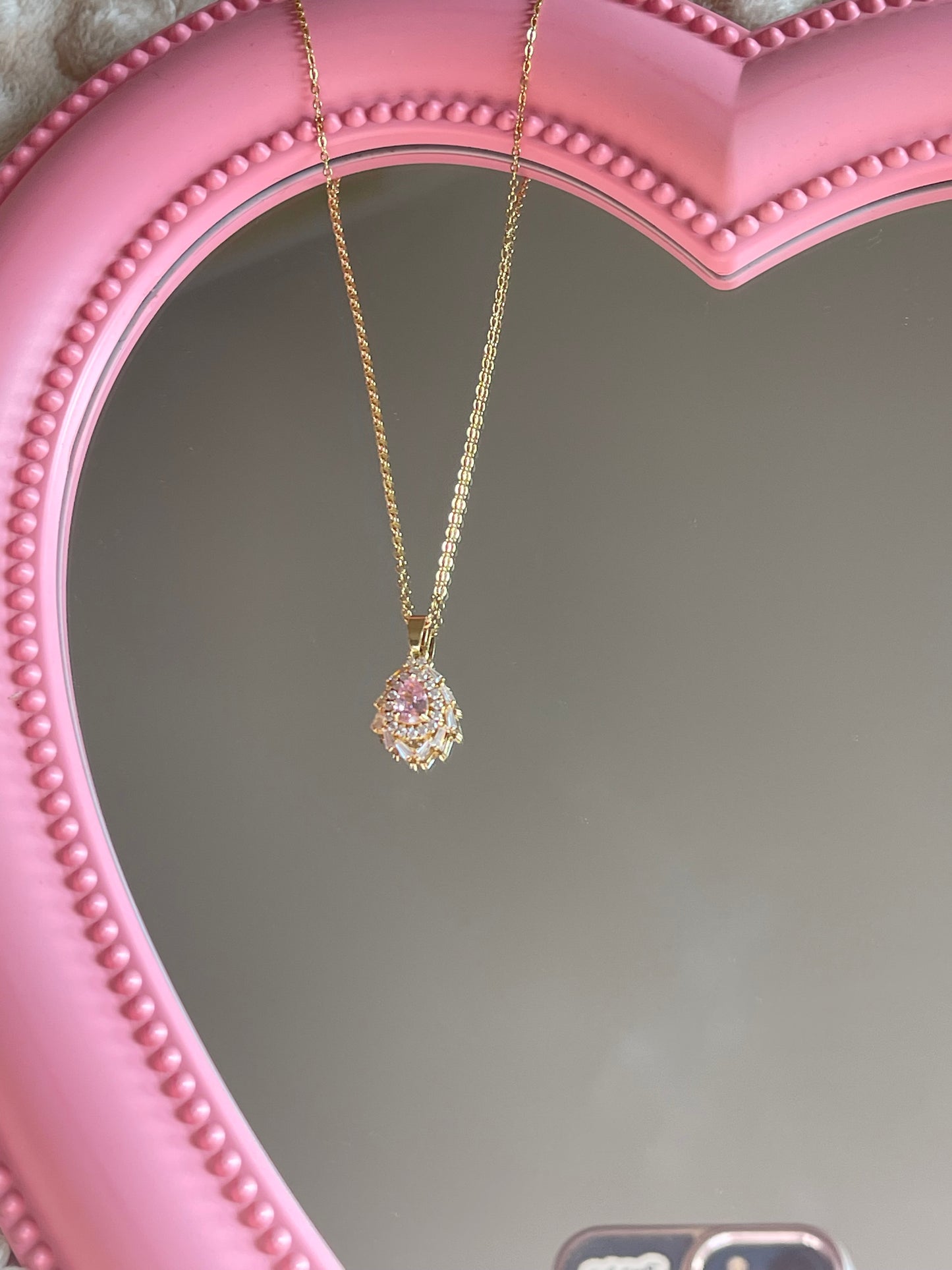 Dainty Pink Stone Necklace (Stainless Steel)