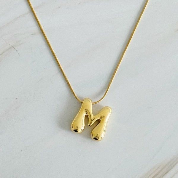 Curvy Bubble Initial Letter Necklace (Stainless Steel)