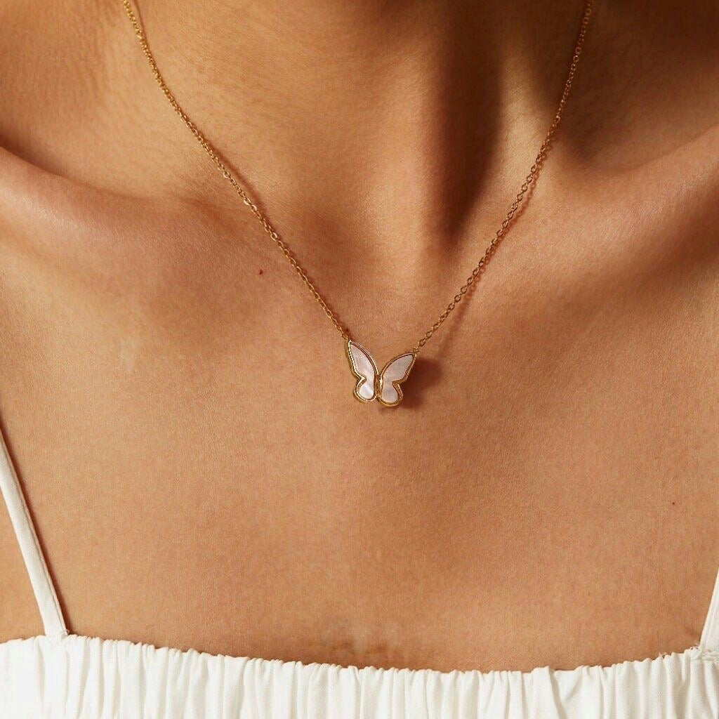 Pearl Butterfly Necklace (Stainless Steel)