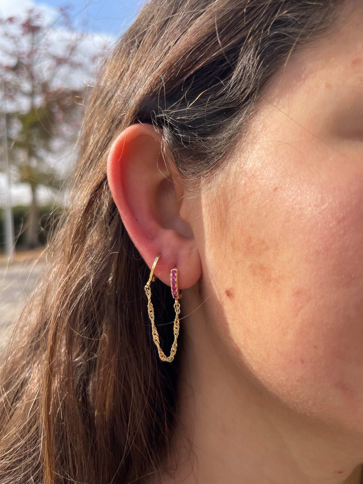 Burgundy Connected Earrings (Gold Plated)