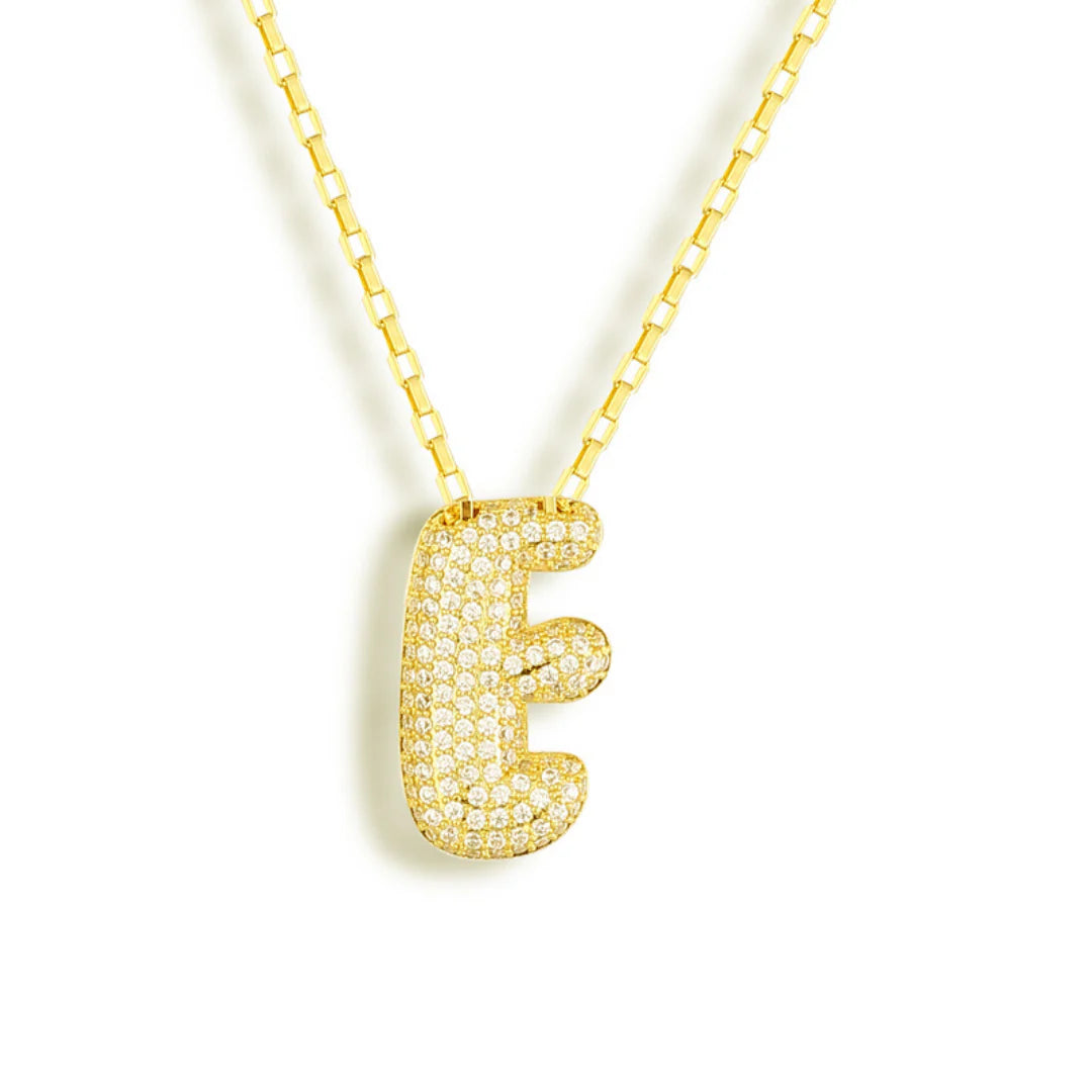 Jumbo Sparkly Bubble Initial Letter Necklace (Stainless Steel)