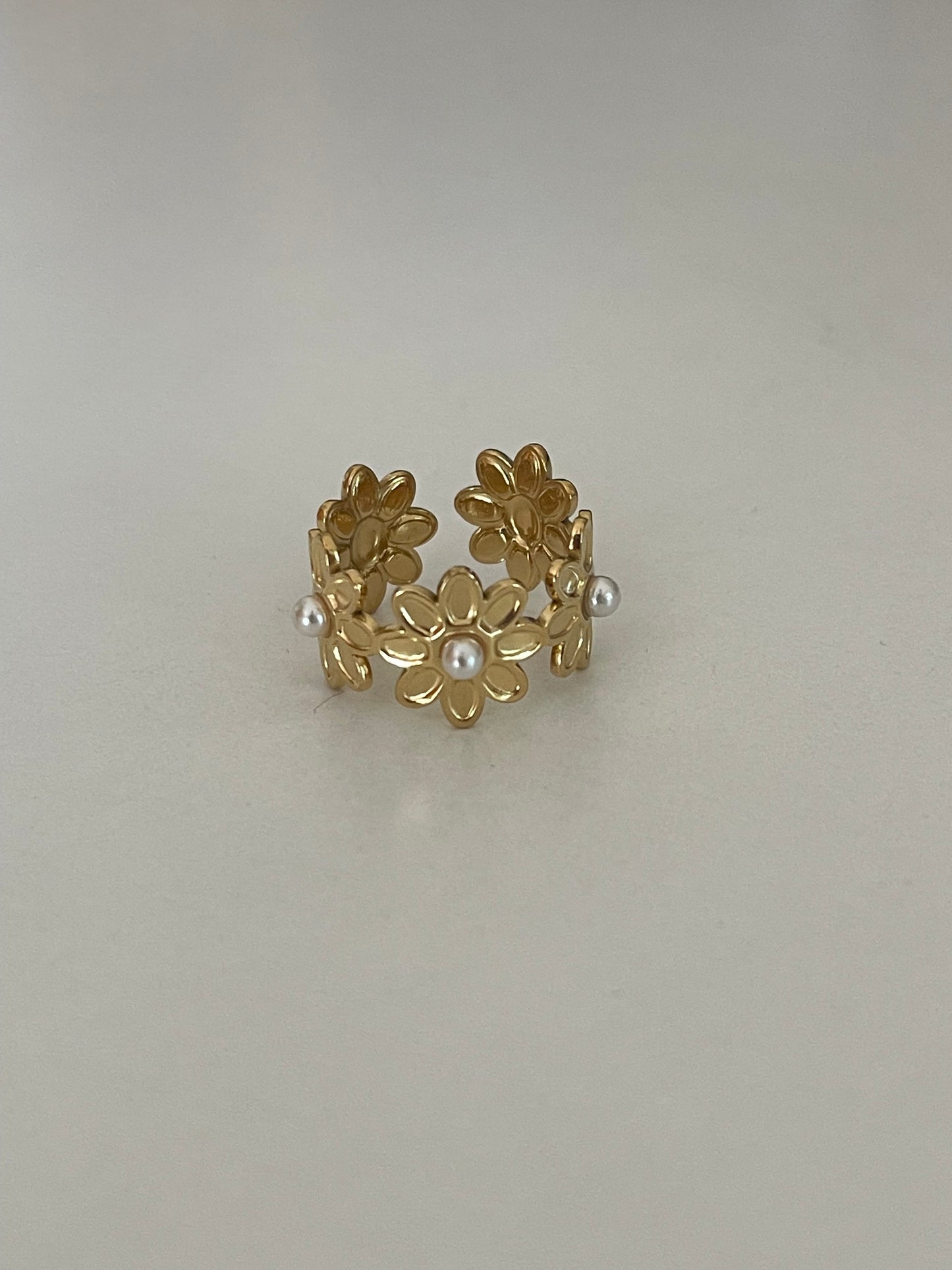 Dainty Flower Pearl Ring (Stainless Steel)
