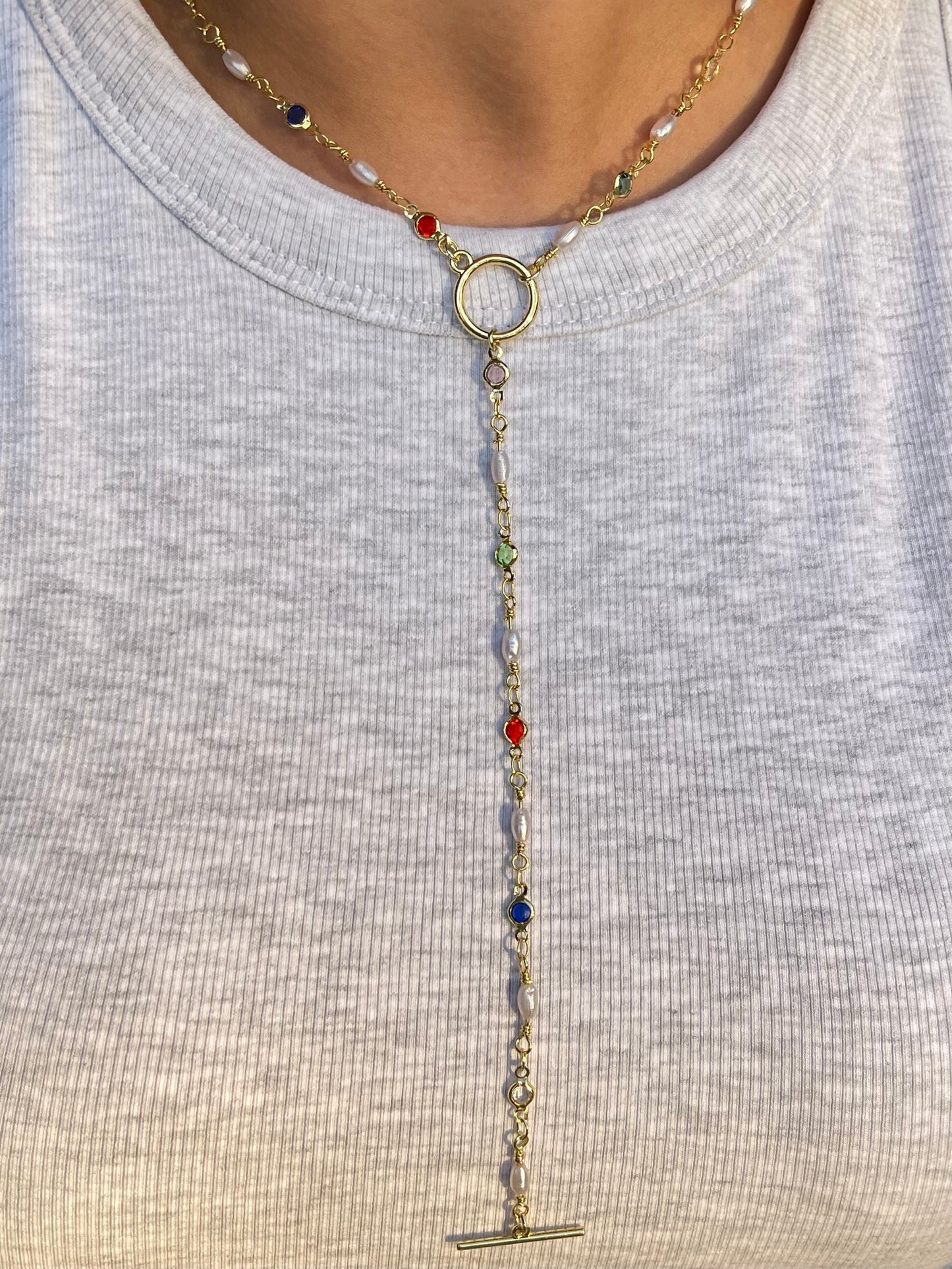Pearl Stones Drop Necklace (Gold Plated)