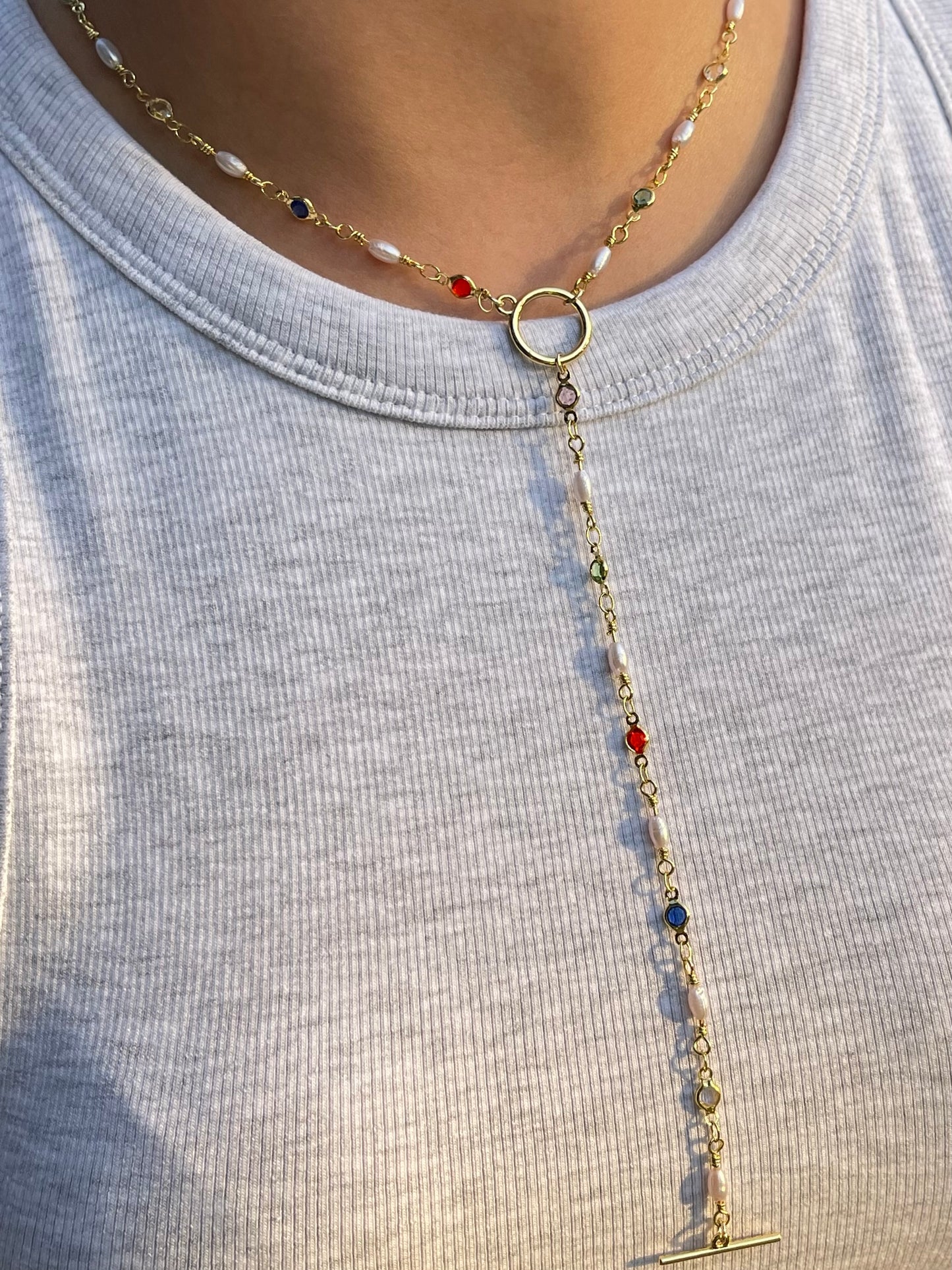 Pearl Stones Drop Necklace (Gold Plated)