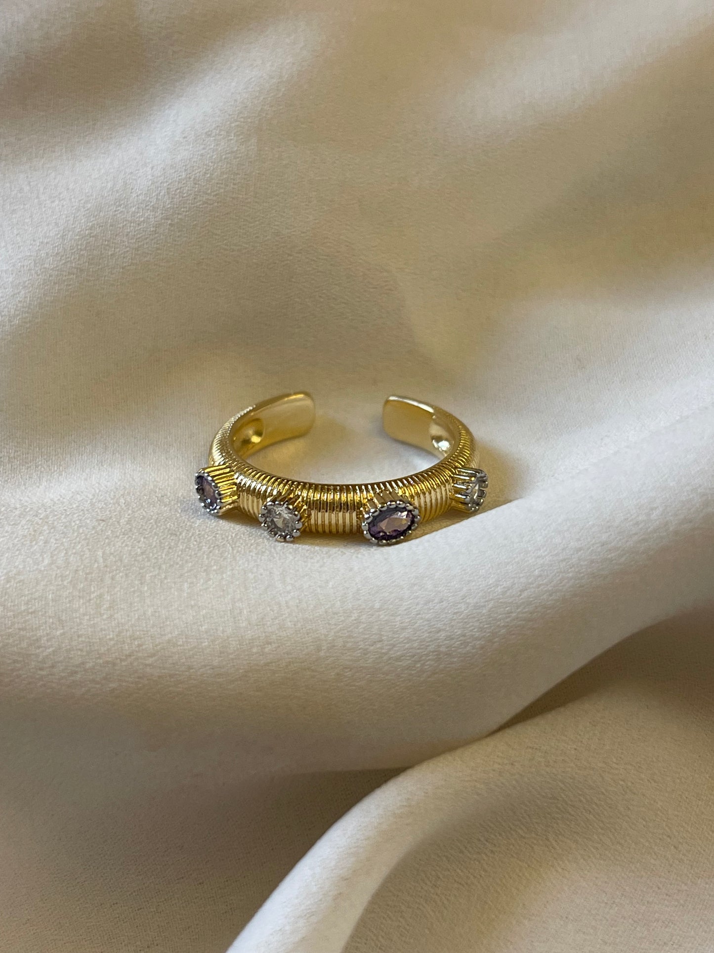 Dainty Purple Stones Ring (Gold Plated)