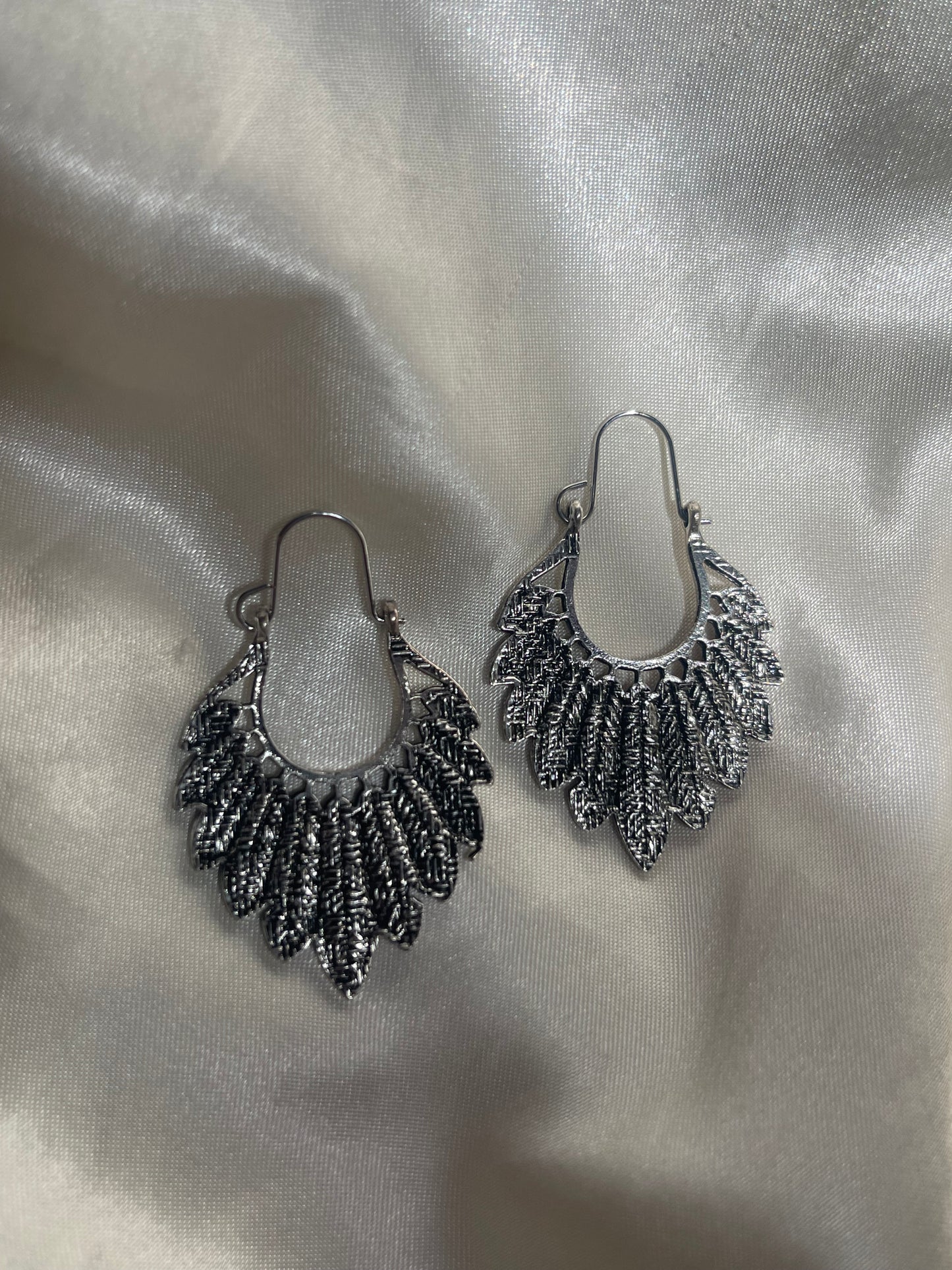 Silver Feathered Statement Earrings