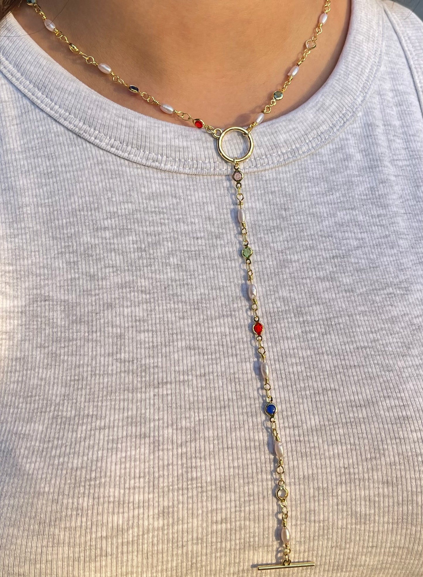 Pearl Stones Drop Necklace (Gold Plated)