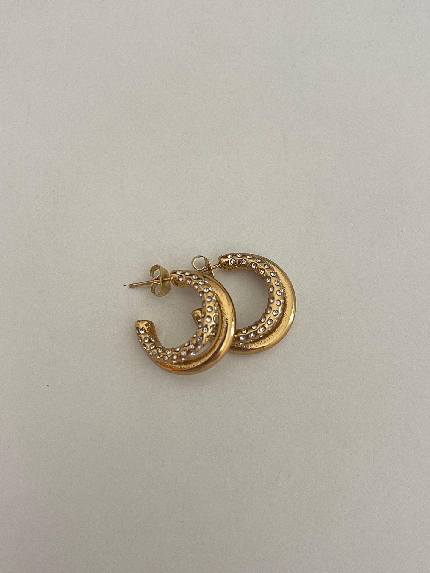 Double Crystal Hoop Earrings (Stainless Steel)