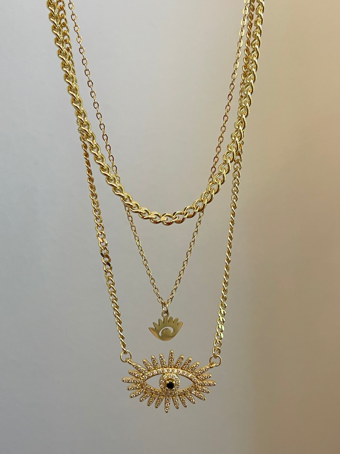 Evil Eye Triple Chain Necklace 2.0 (Gold Plated)