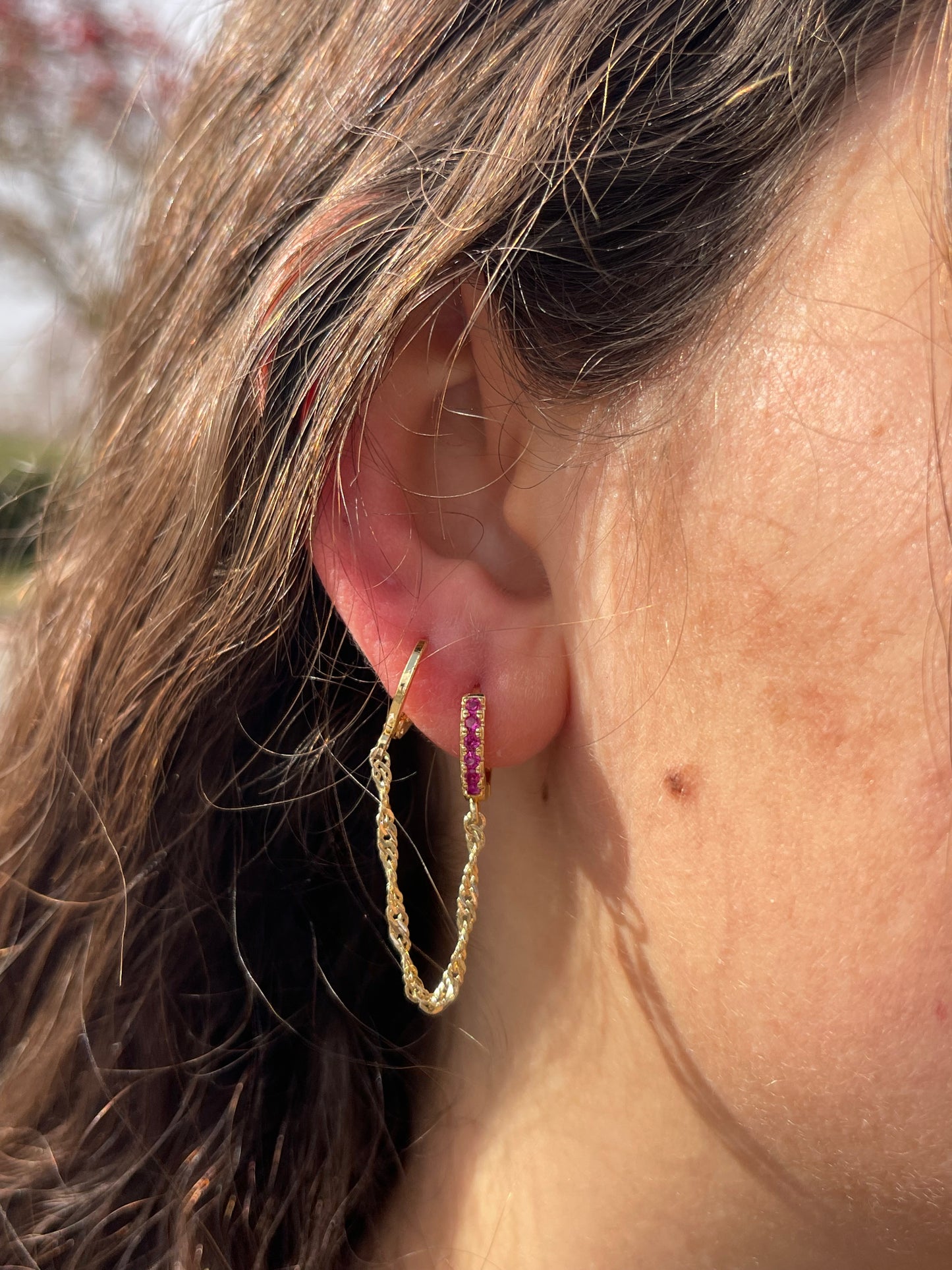 Burgundy Connected Earrings (Gold Plated)