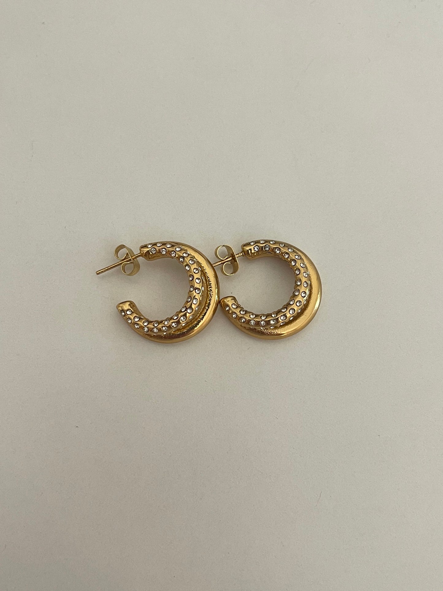 Double Crystal Hoop Earrings (Stainless Steel)