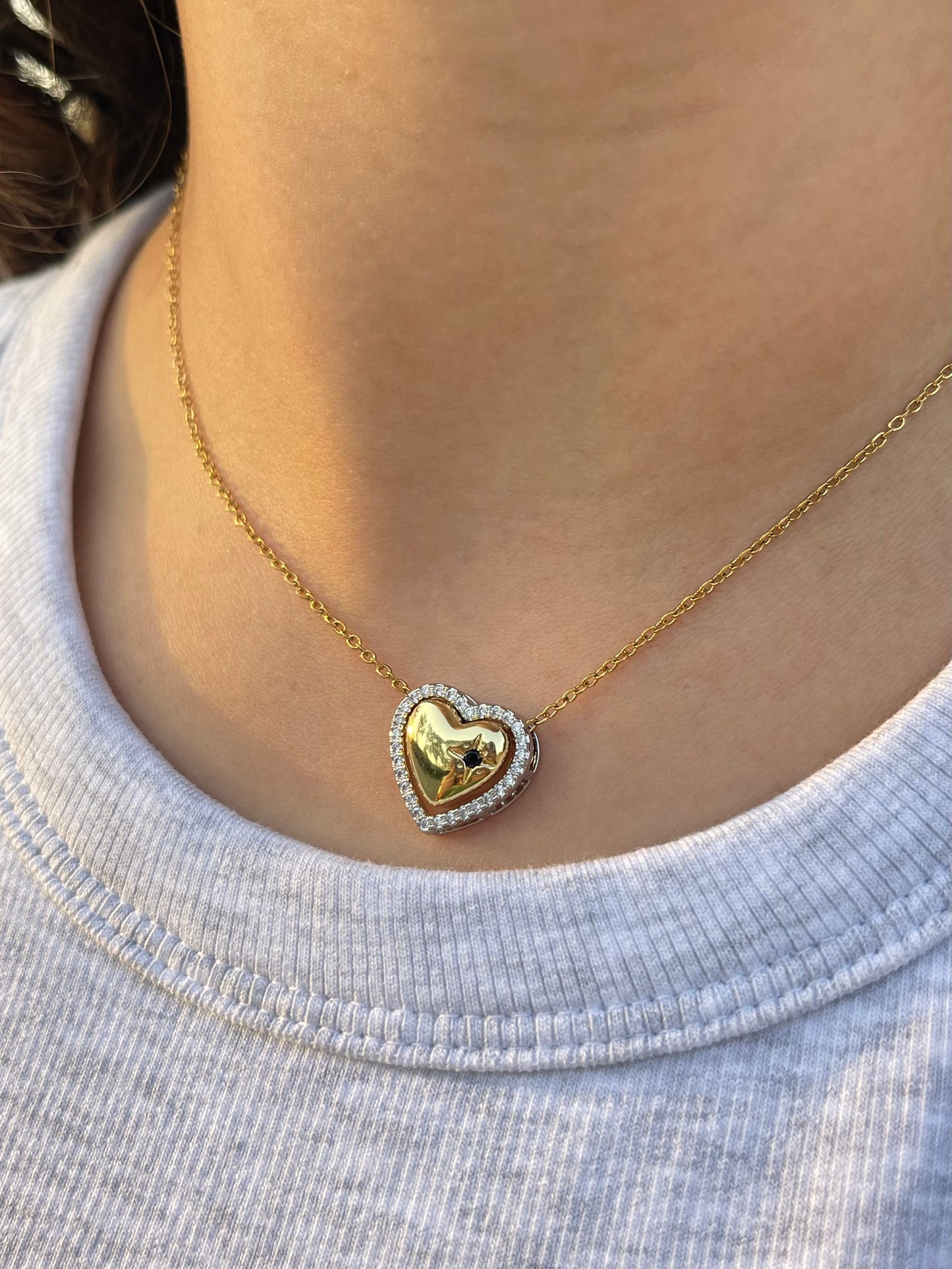 Mixed Crystal Heart Necklace (Stainless Steel)