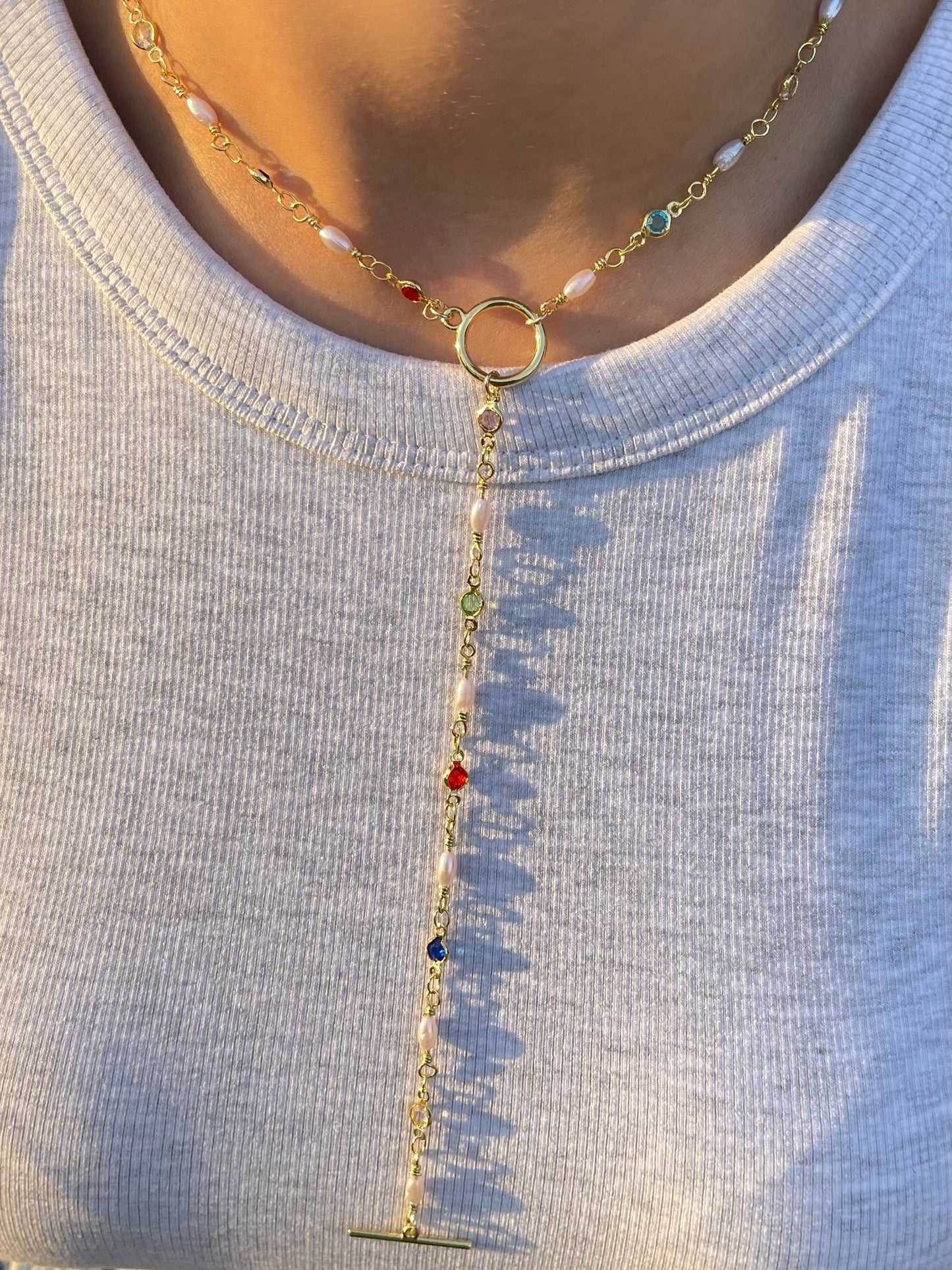 Pearl Stones Drop Necklace (Gold Plated)