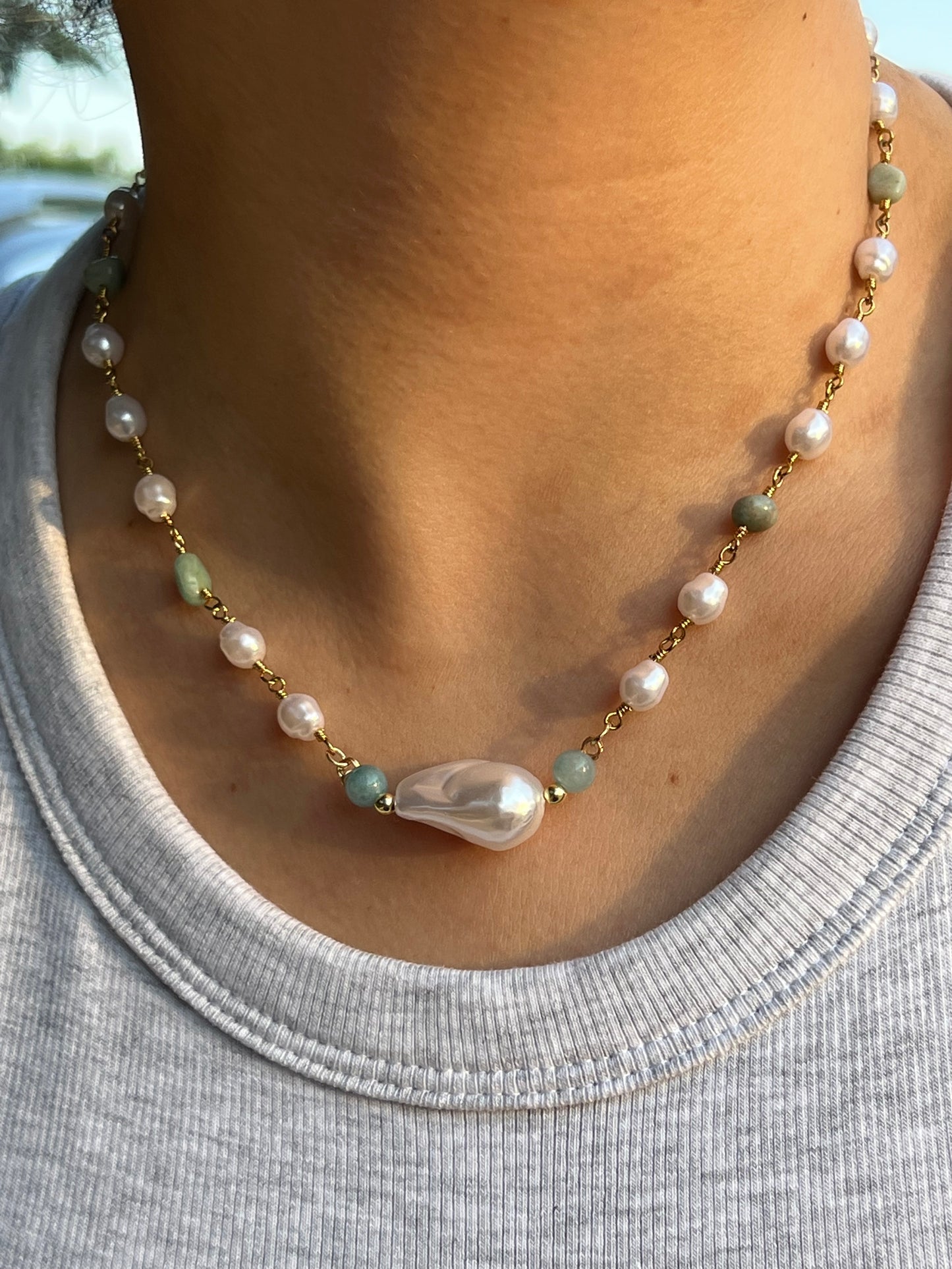 Summer Pearl Necklace- Gold Plated