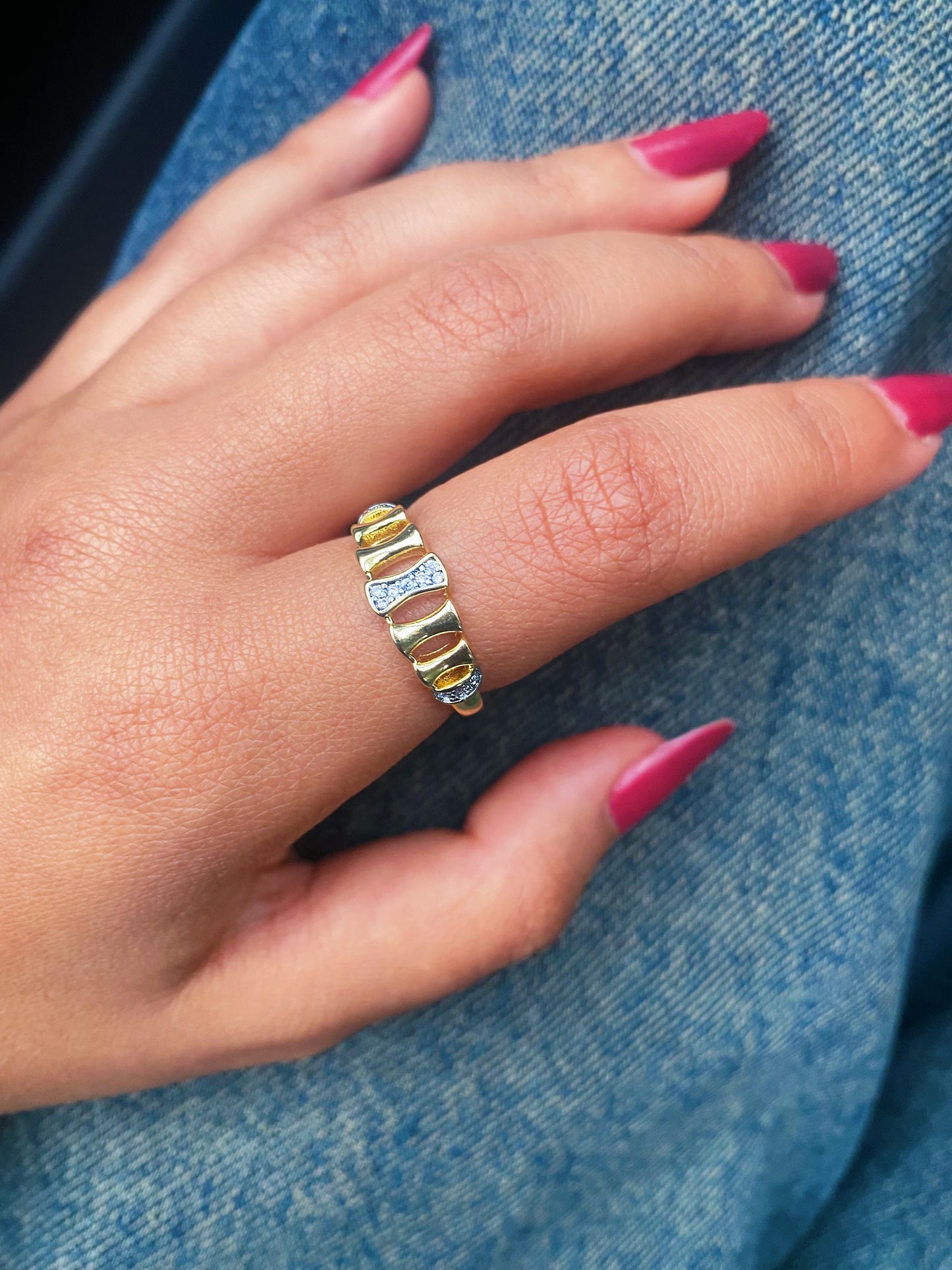 Curvy Crystal Statement Ring (Gold Plated)