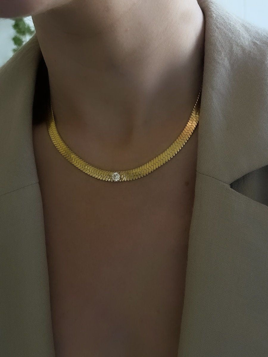 Dainty-Heart Snake Necklace- Stainless Steel