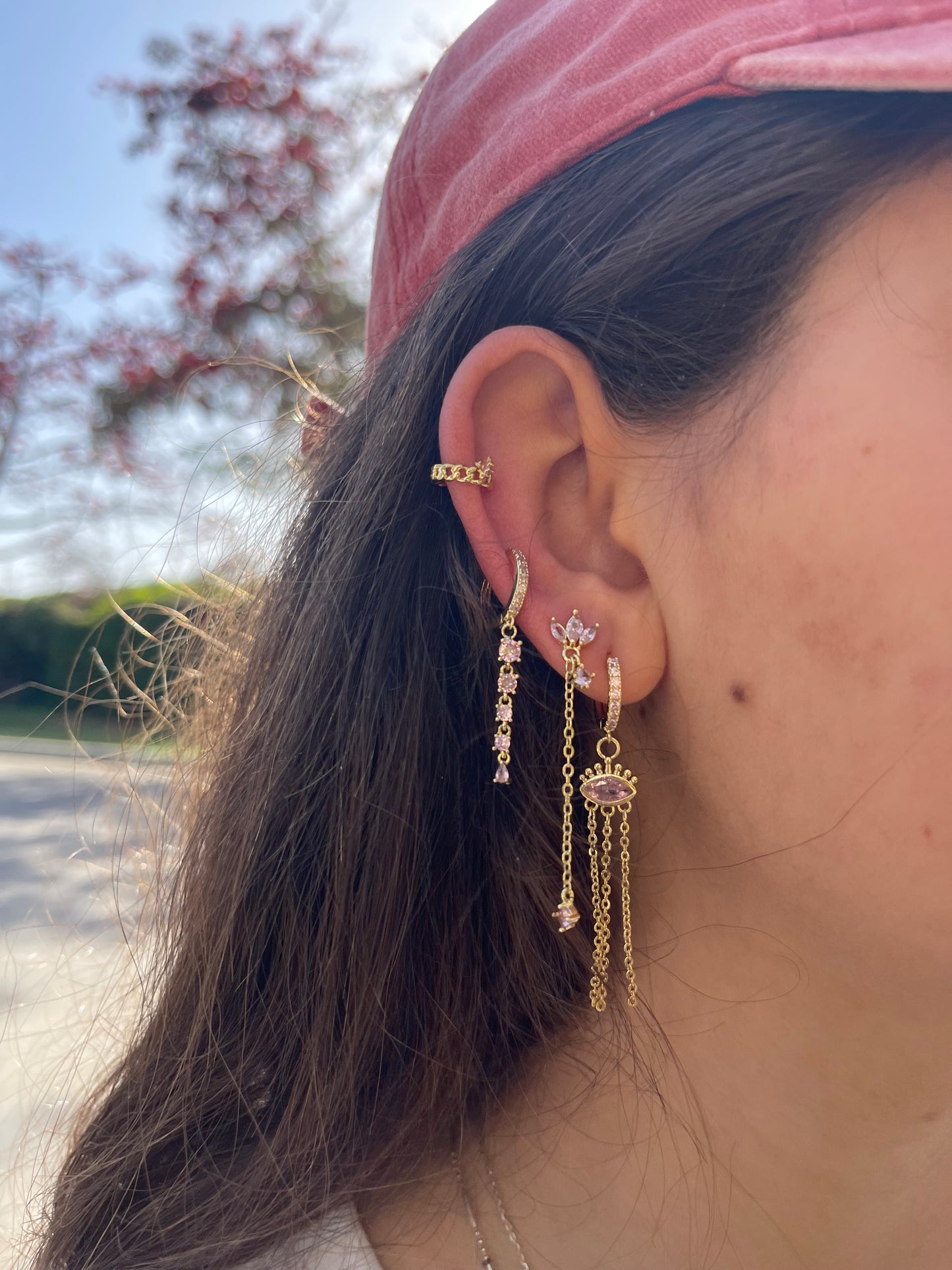 Pink Crystal Evil Eye Gold Plated Single Earrings