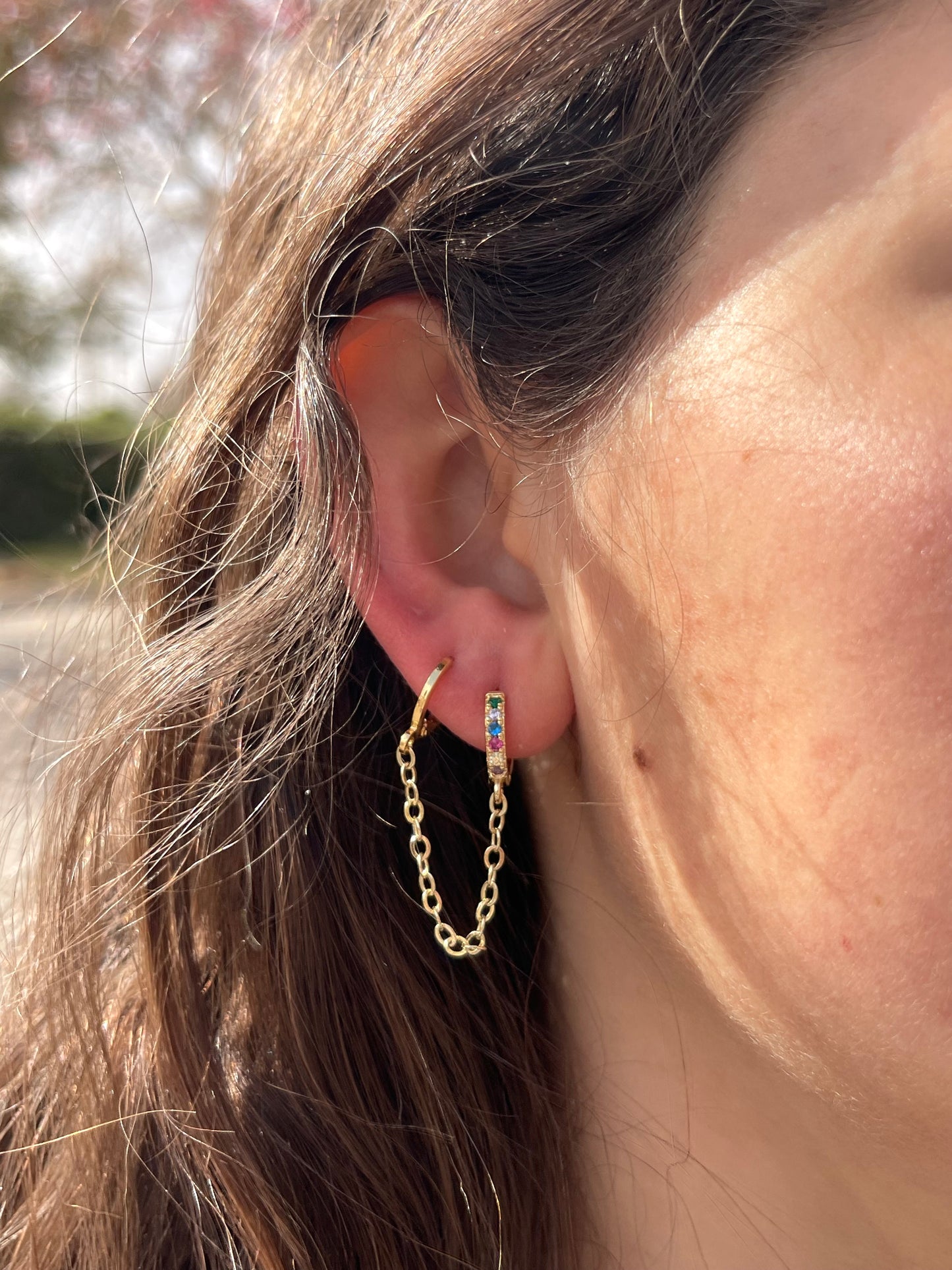 Colorful Crystal Connected Earrings (Gold Plated)