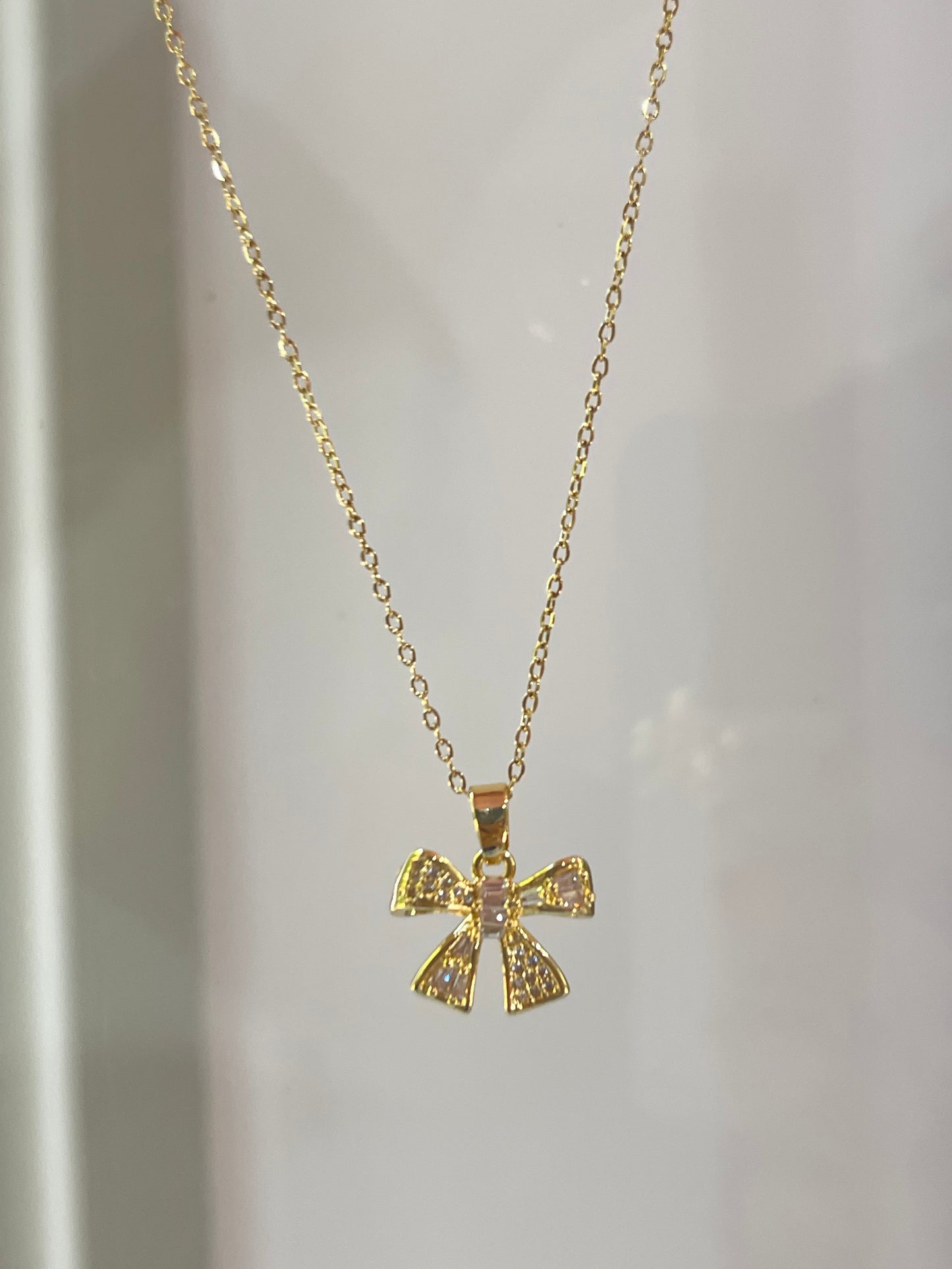 Crystal Bowtie Necklace (Stainless Steel)