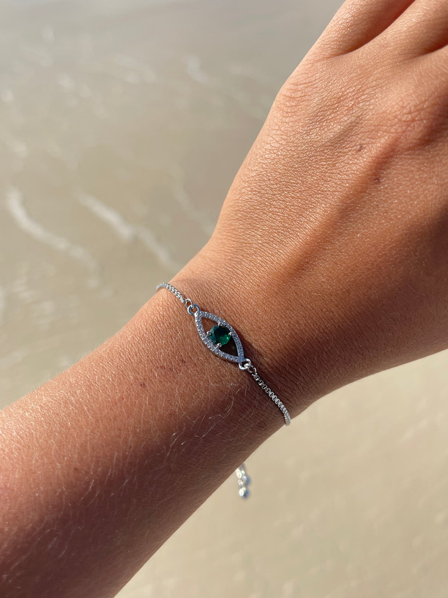 Emerald Evil Eye Bracelet (Stainless Steel)