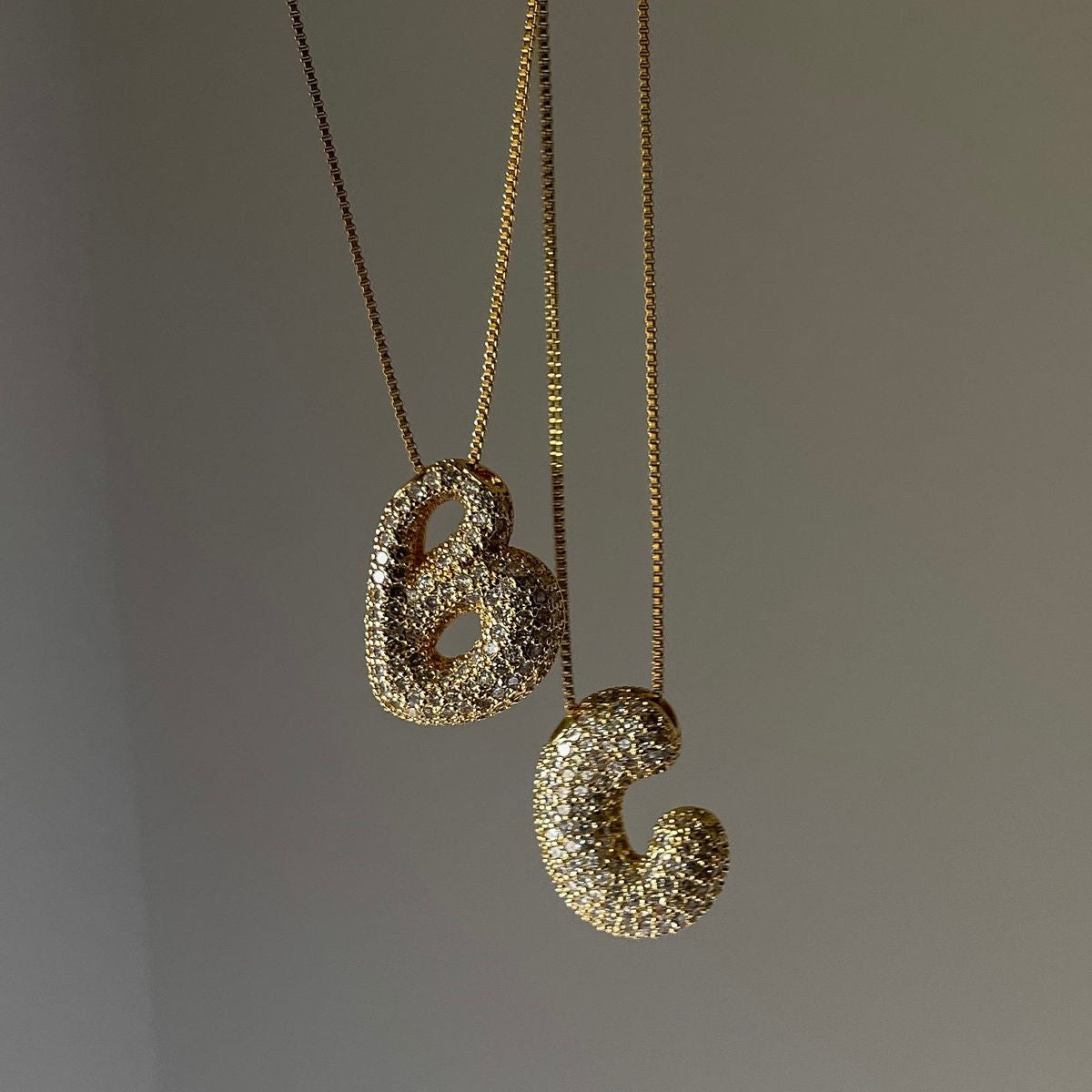 Jumbo Sparkly Bubble Initial Letter Necklace (Stainless Steel)