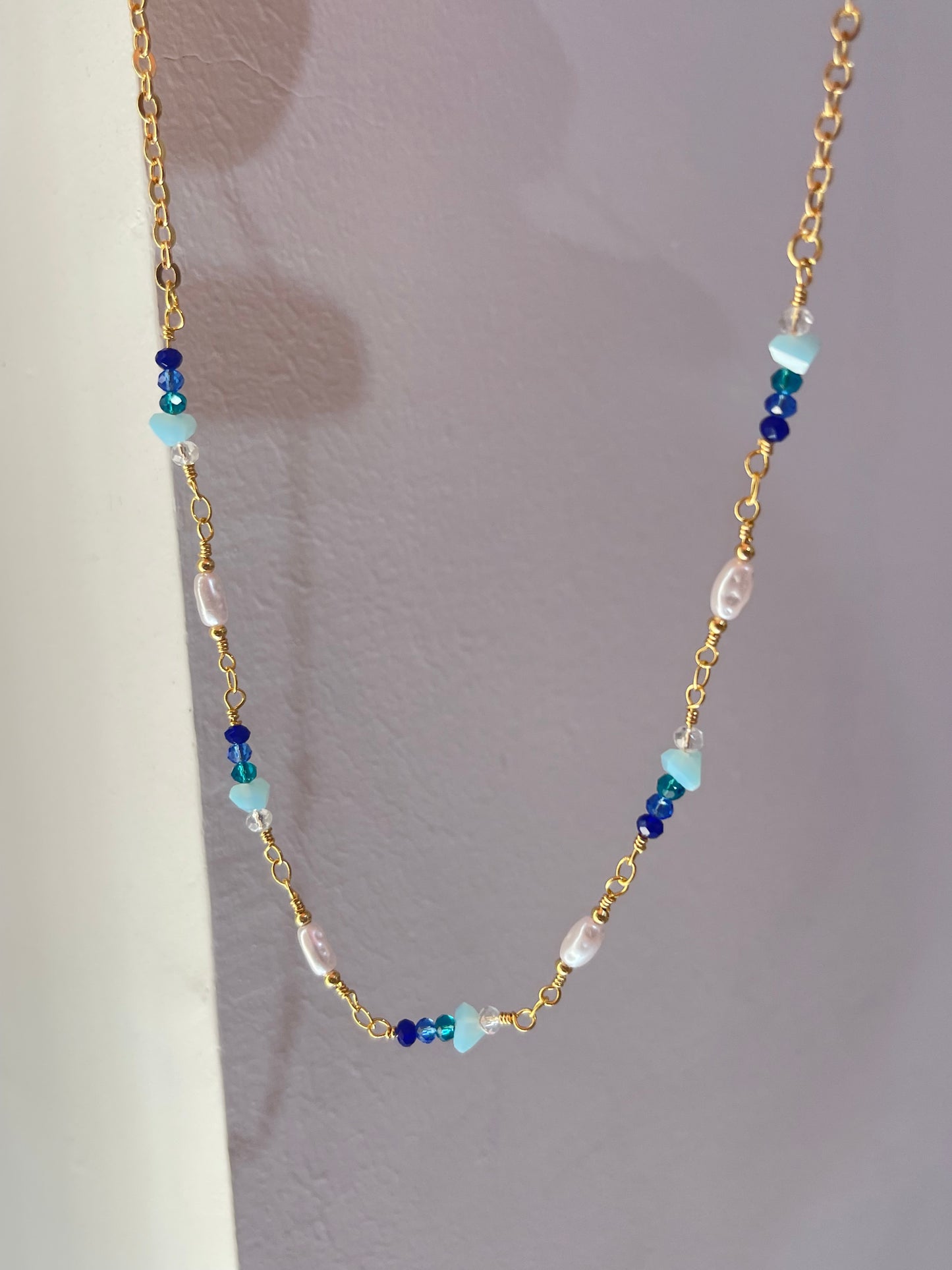 Blue Stone Necklace- Gold Plated