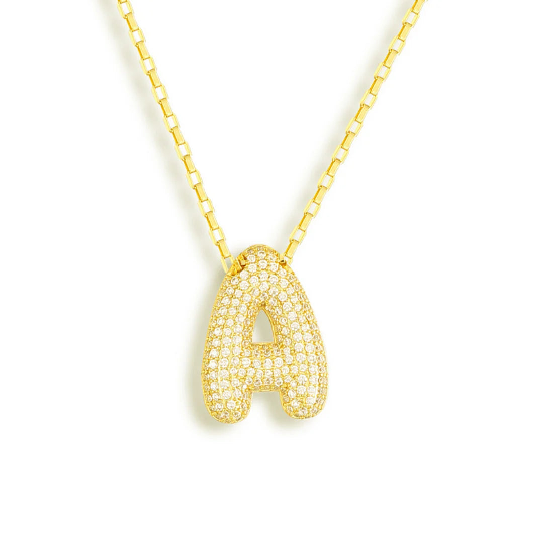 Jumbo Sparkly Bubble Initial Letter Necklace (Stainless Steel)