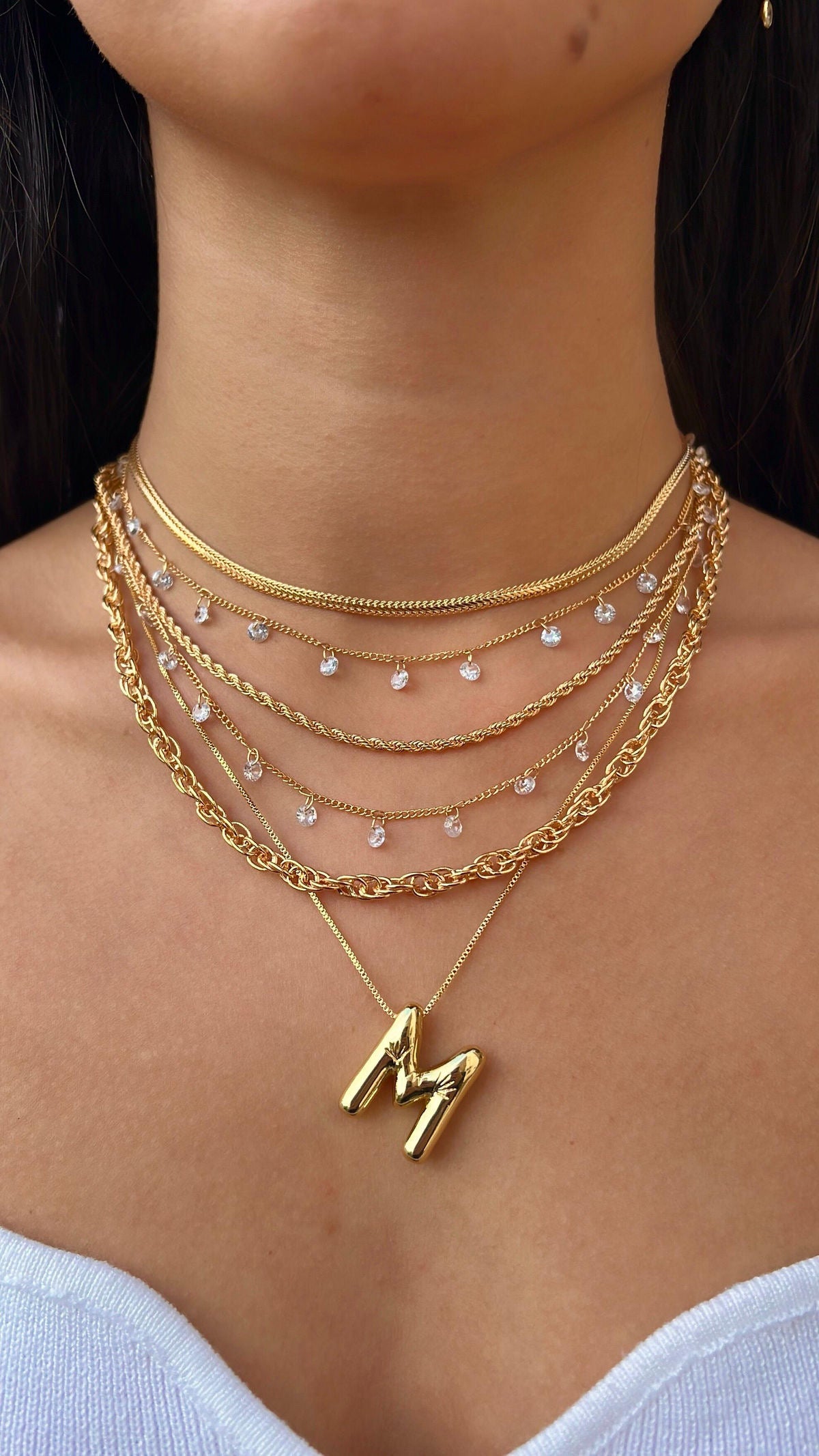 Bubble Initial Letter Necklace (Stainless Steel)